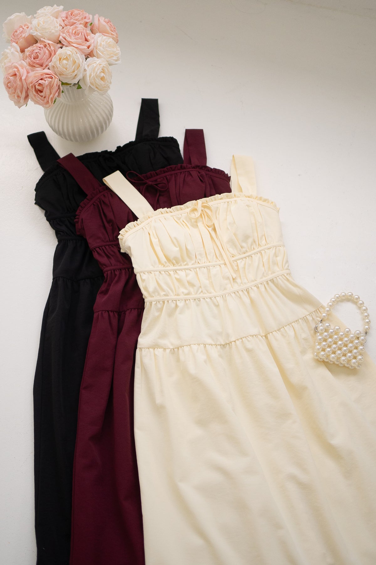 ORIELLE FRILLY MAXI DRESS IN BURGUNDY