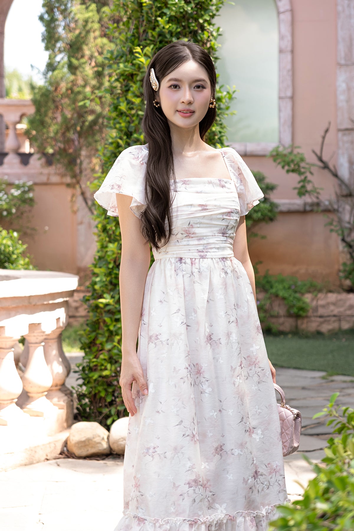 FLORENTIA RUCHED MAXI DRESS IN PINK ROMANCE