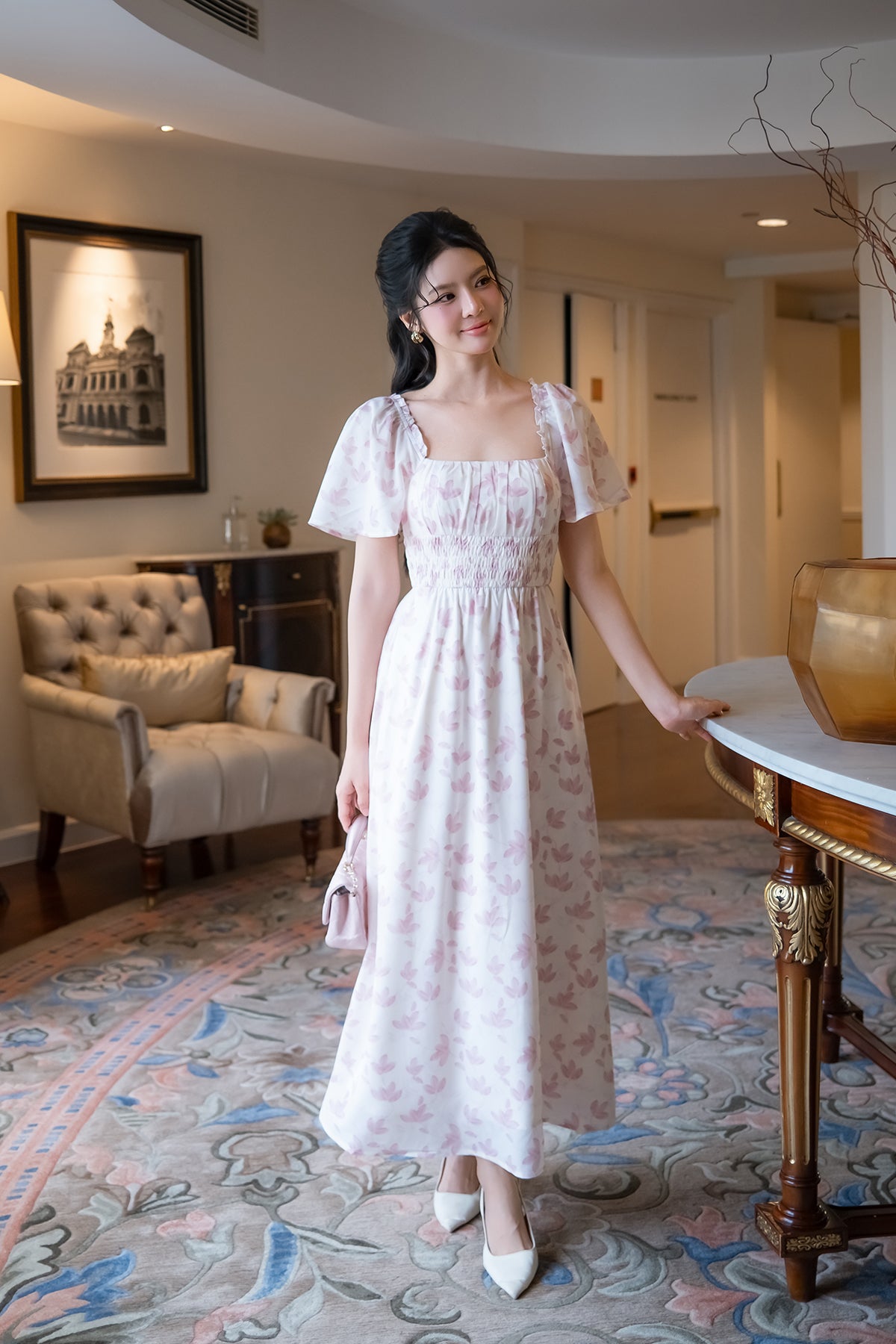 PALOMA SLEEVED MAXI DRESS IN PINK