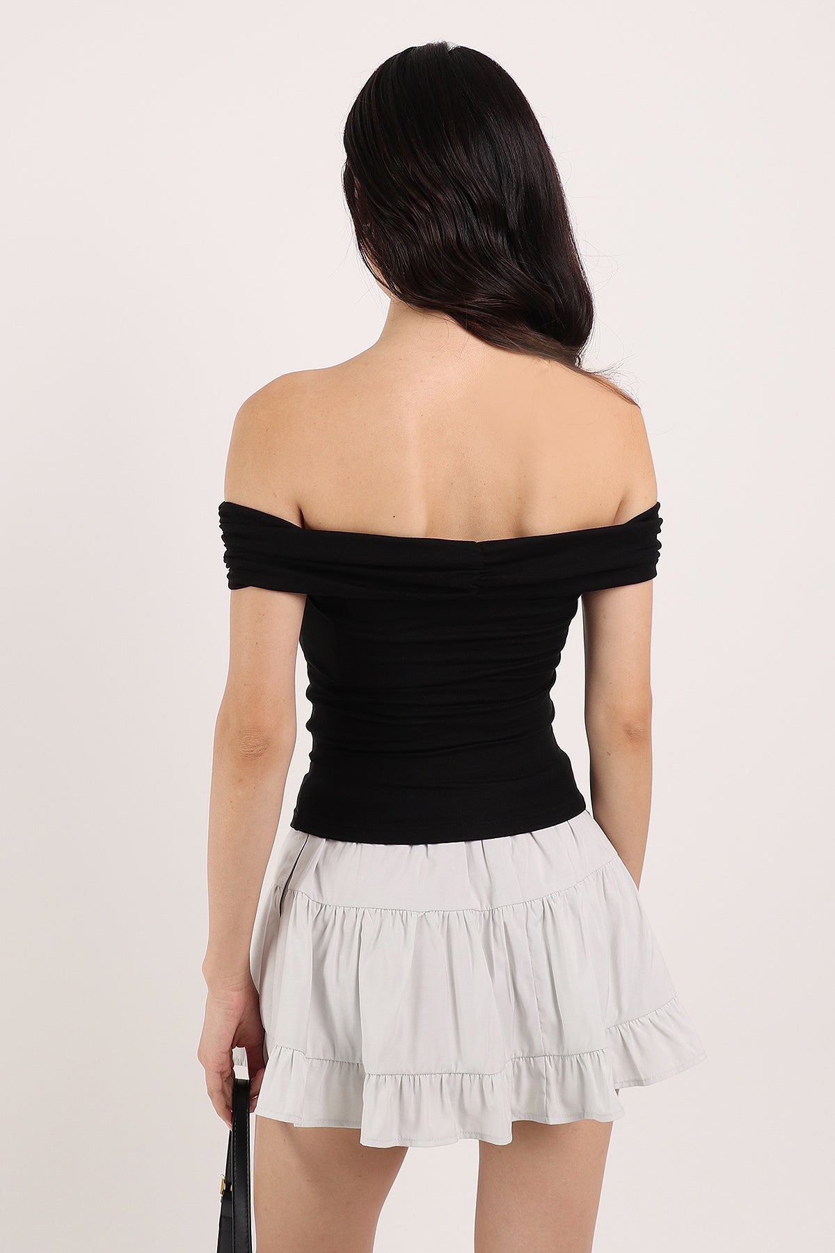 DREA PADDED RIBBED OFFSIE TOP IN BLACK | NEONMELLO