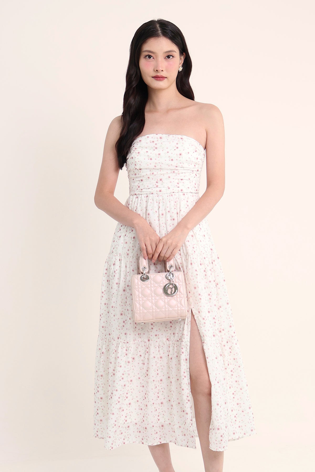 OASIS FLORAL PADDED MAXI DRESS IN WHITE | NEONMELLO