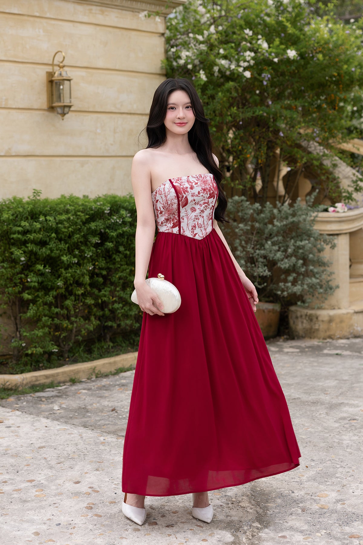 OPHIRA TOILE PADDED MAXI DRESS IN WINE