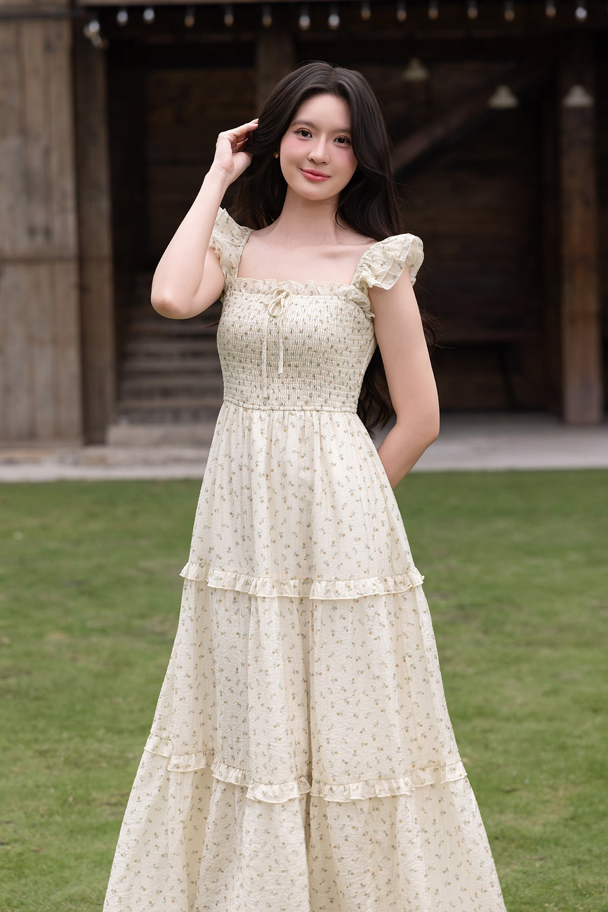 BESSIE FLORAL SMOCKED MAXI IN MARIGOLD