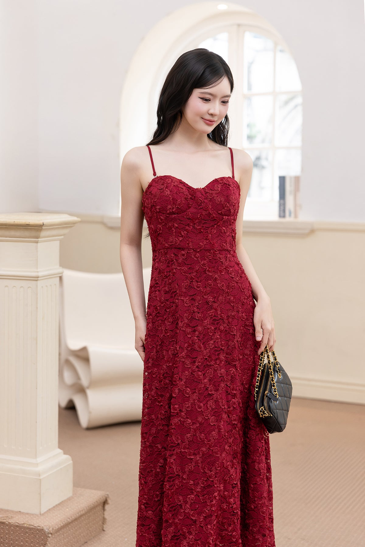 chinese dress ladies Destiny Lace Maxi Dress Burgundy