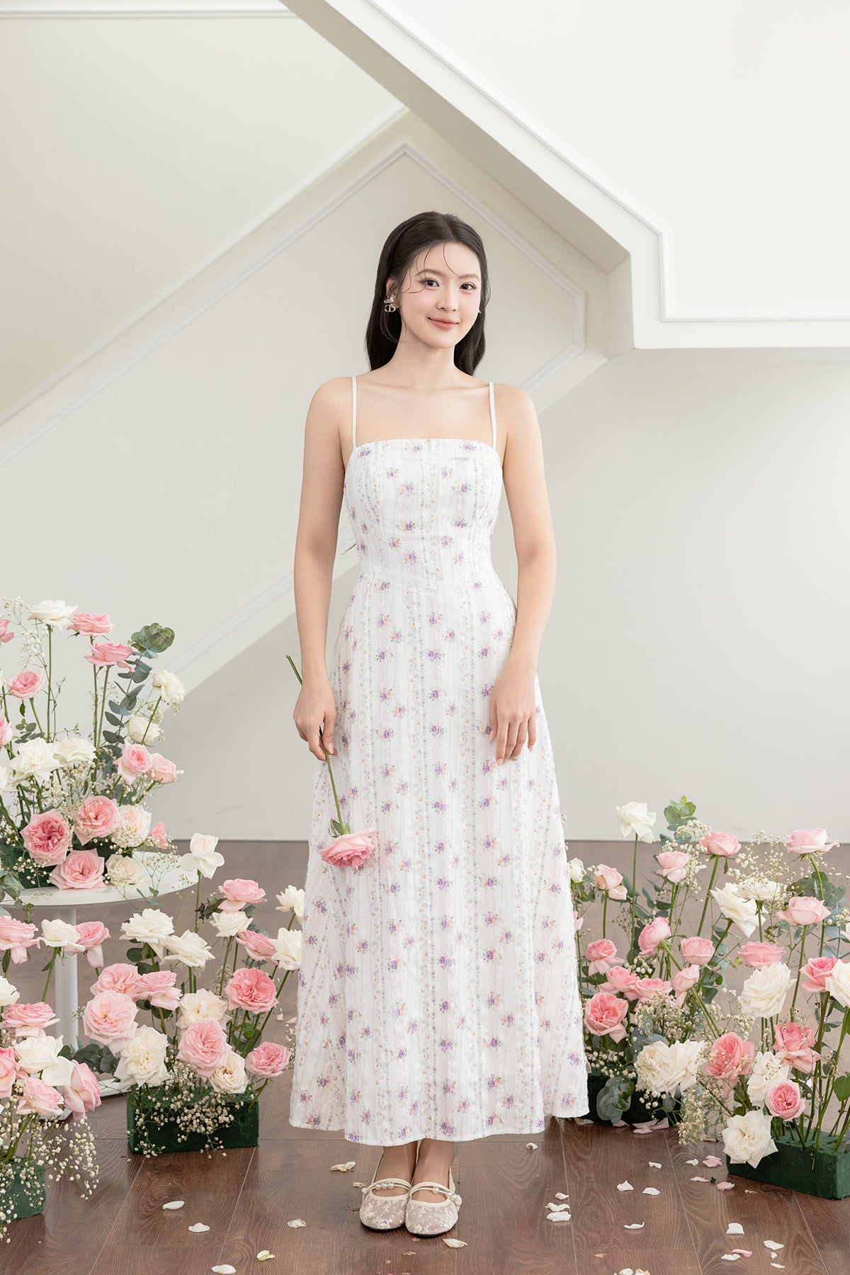 PRELAUNCH) TALIA ROSE LACE-TRIMMED FLORAL MAXI IN PINK