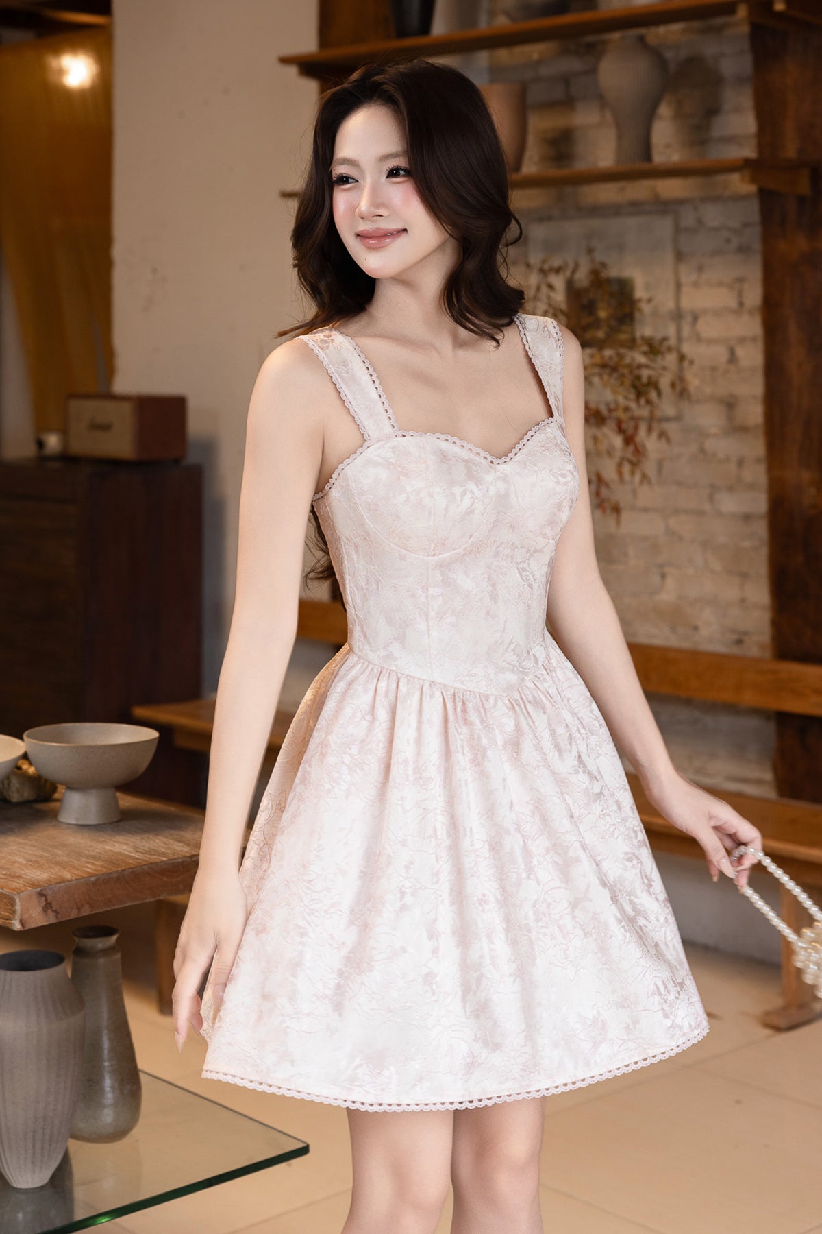 PROSPERINE BROCADE DRESS IN PINK