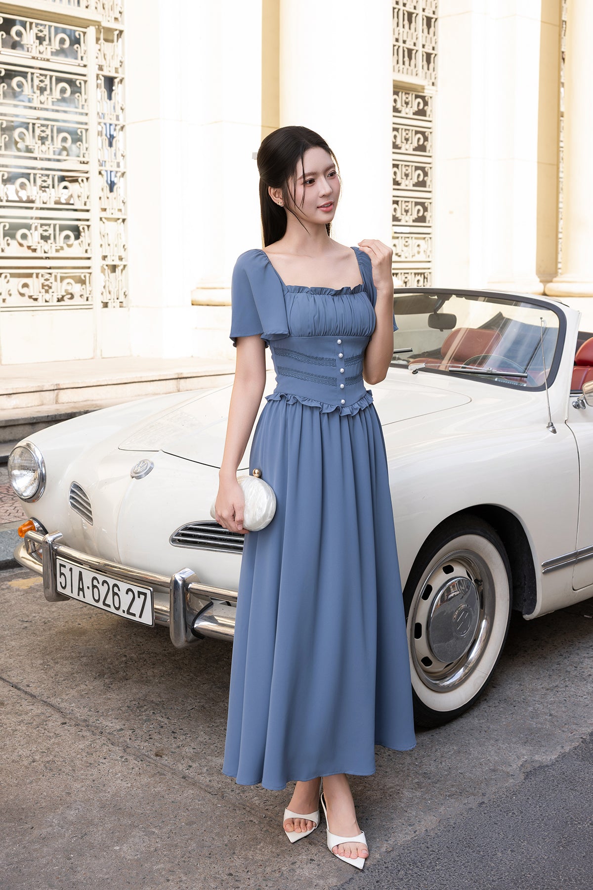 fitted lace wedding dress Dress The Population Georgina Gown - Blue main image 0