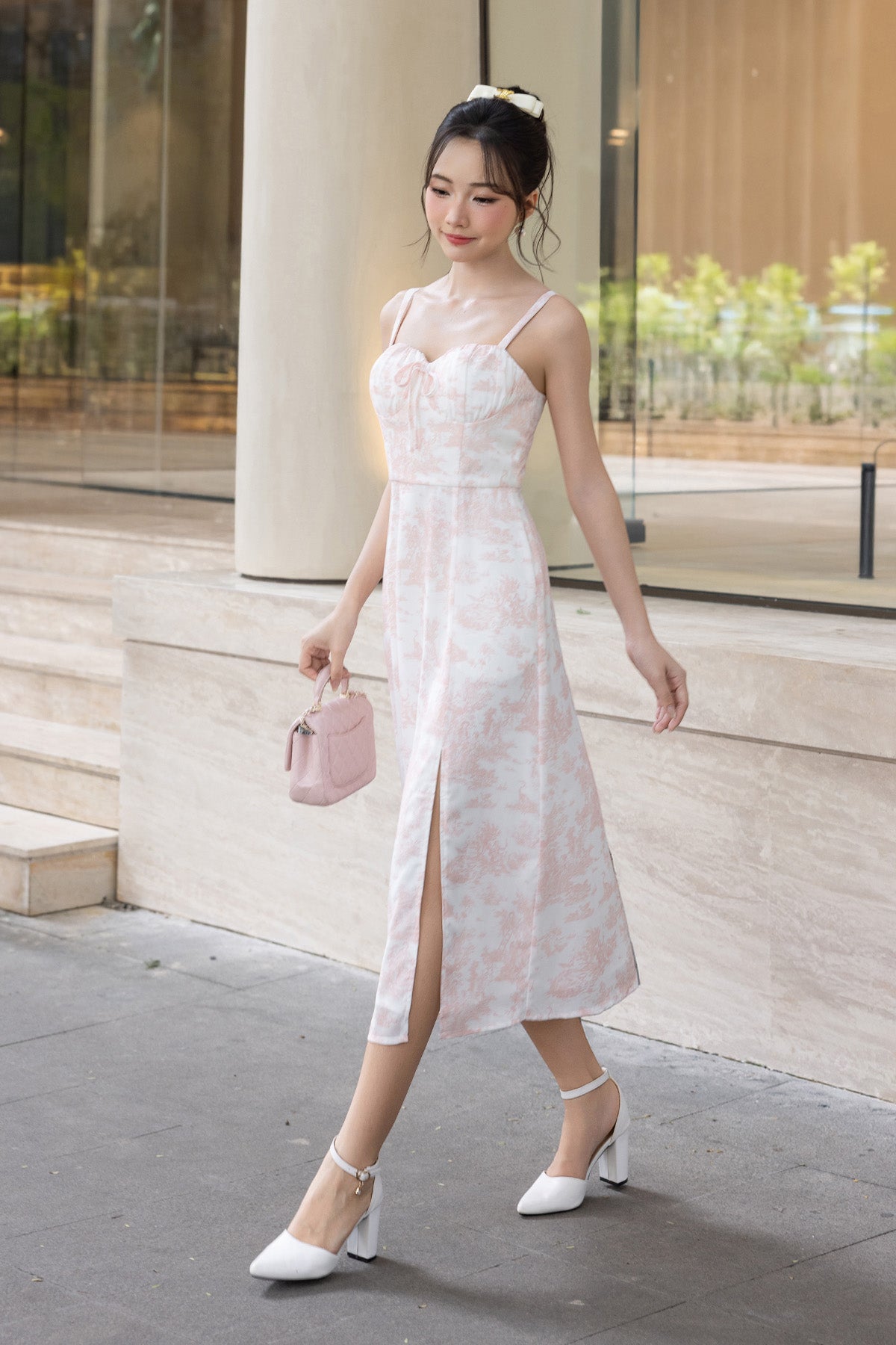 midi dress singapore FLORAE TOILE MIDI DRESS IN PINK