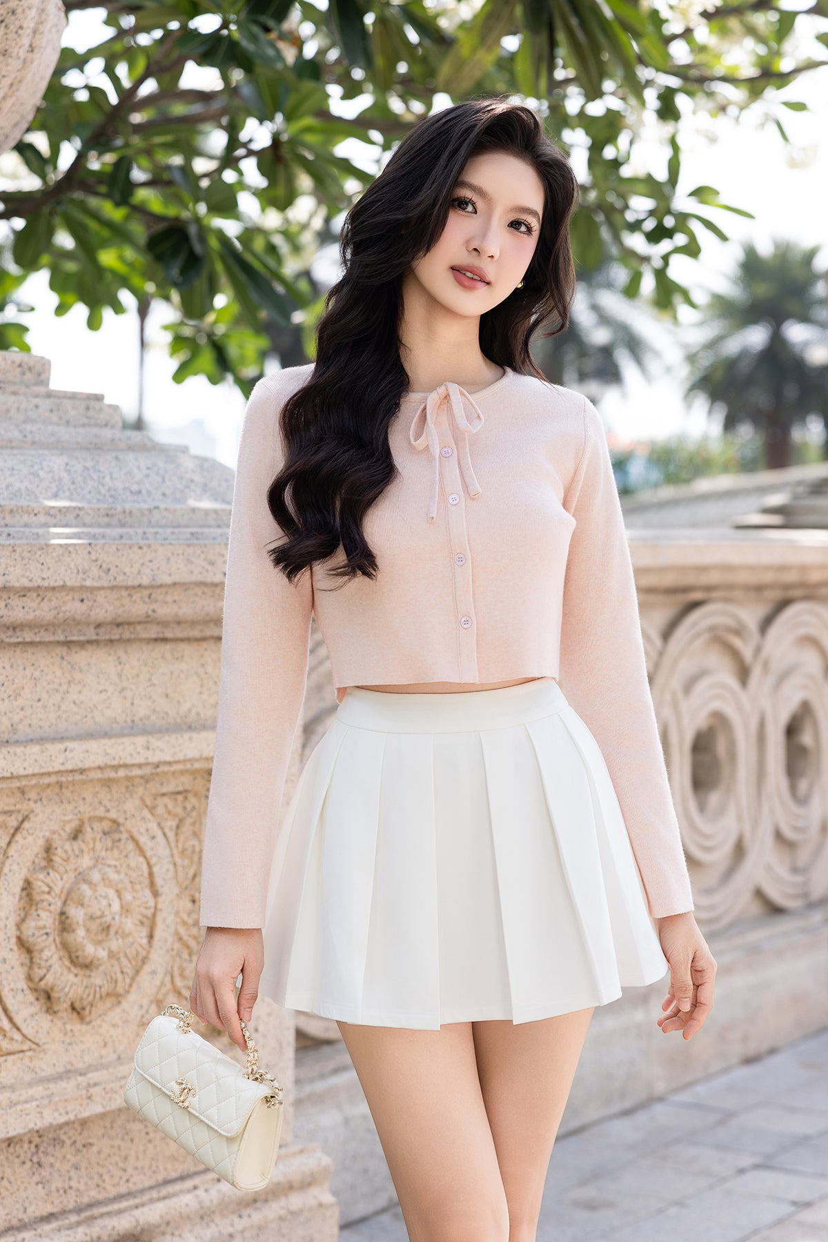 VALERIE RIBBON KNIT CARDIGAN IN PINK | NEONMELLO