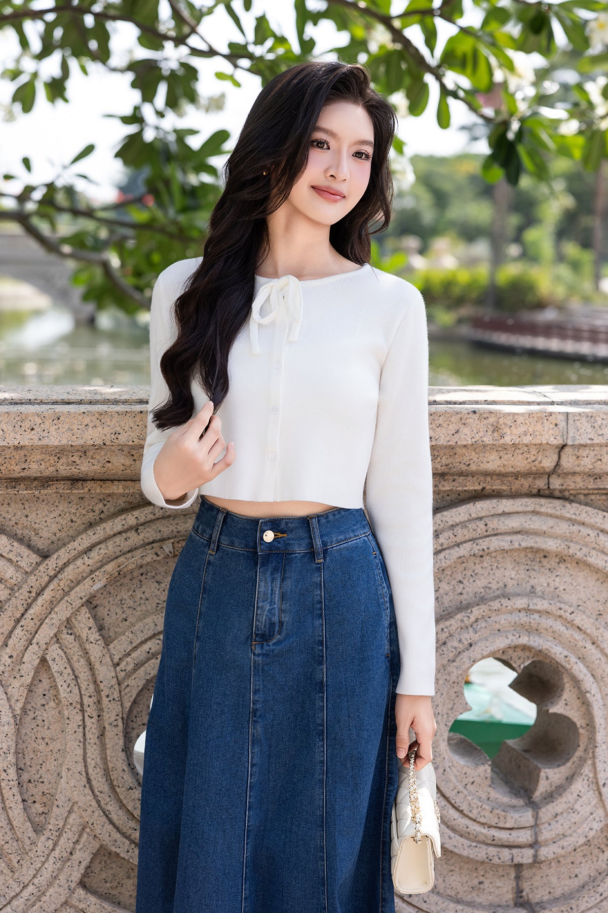 VALERIE RIBBON KNIT CARDIGAN IN WHITE