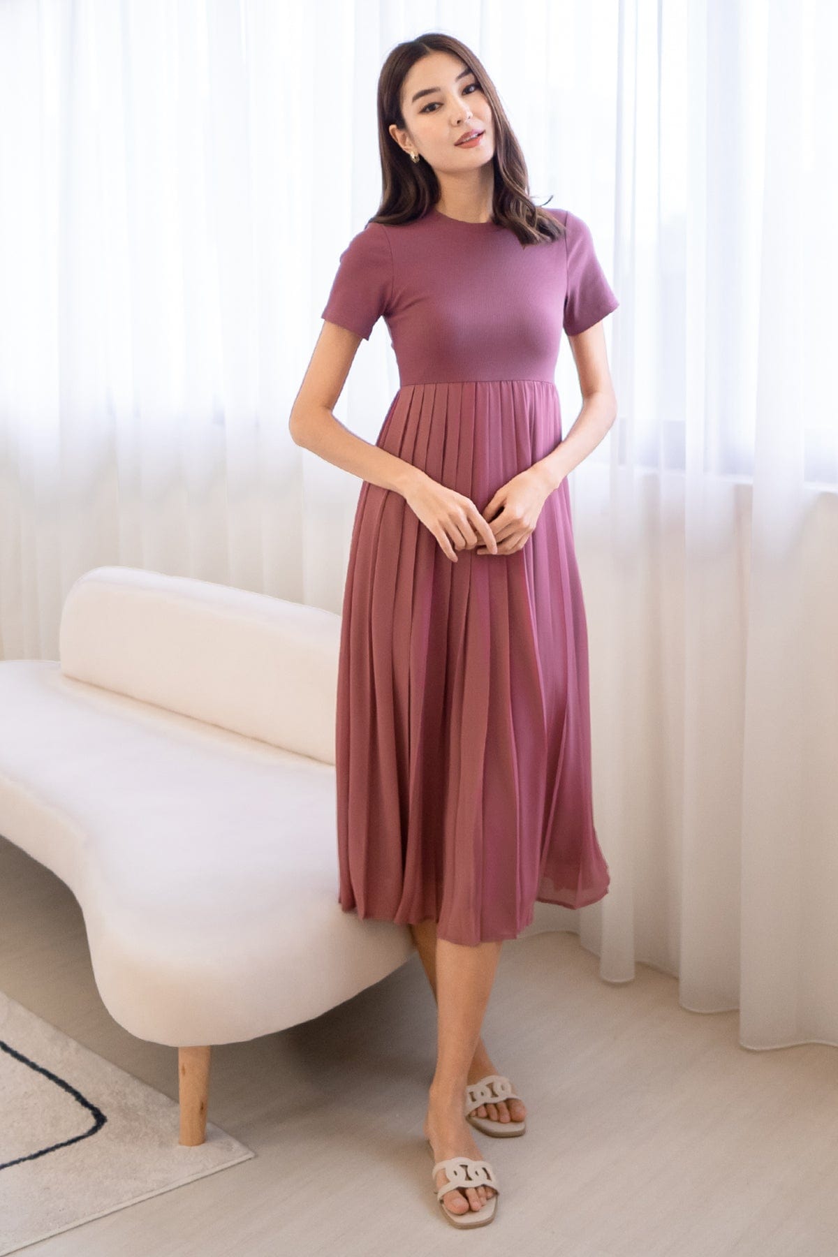 pleated midaxi dress ASOS DESIGN high neck pleated midaxi dress in chocolate
