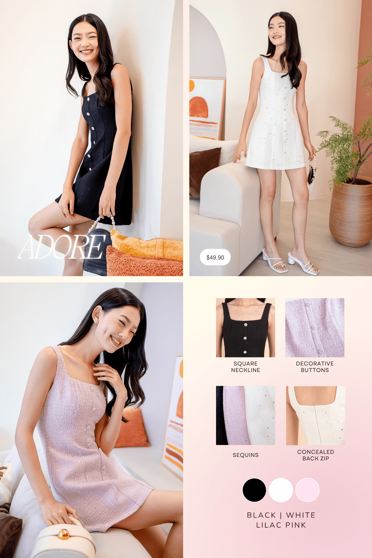 ADORE TWEED MINI DRESS IN WHITE | NEONMELLO