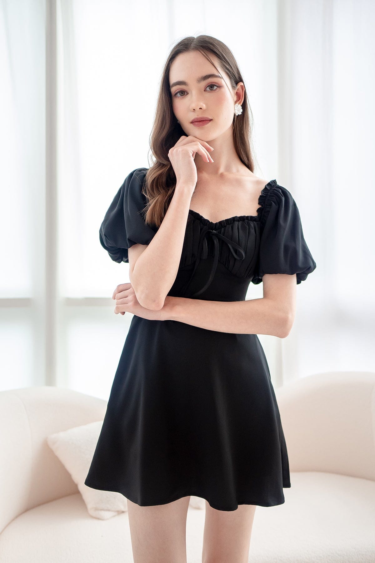 AUBREY PUFF SLEEVE DRESS IN BLACK | NEONMELLO AUBREY PUFF SLEEVE DRESS IN BLACK | NEONMELLO
