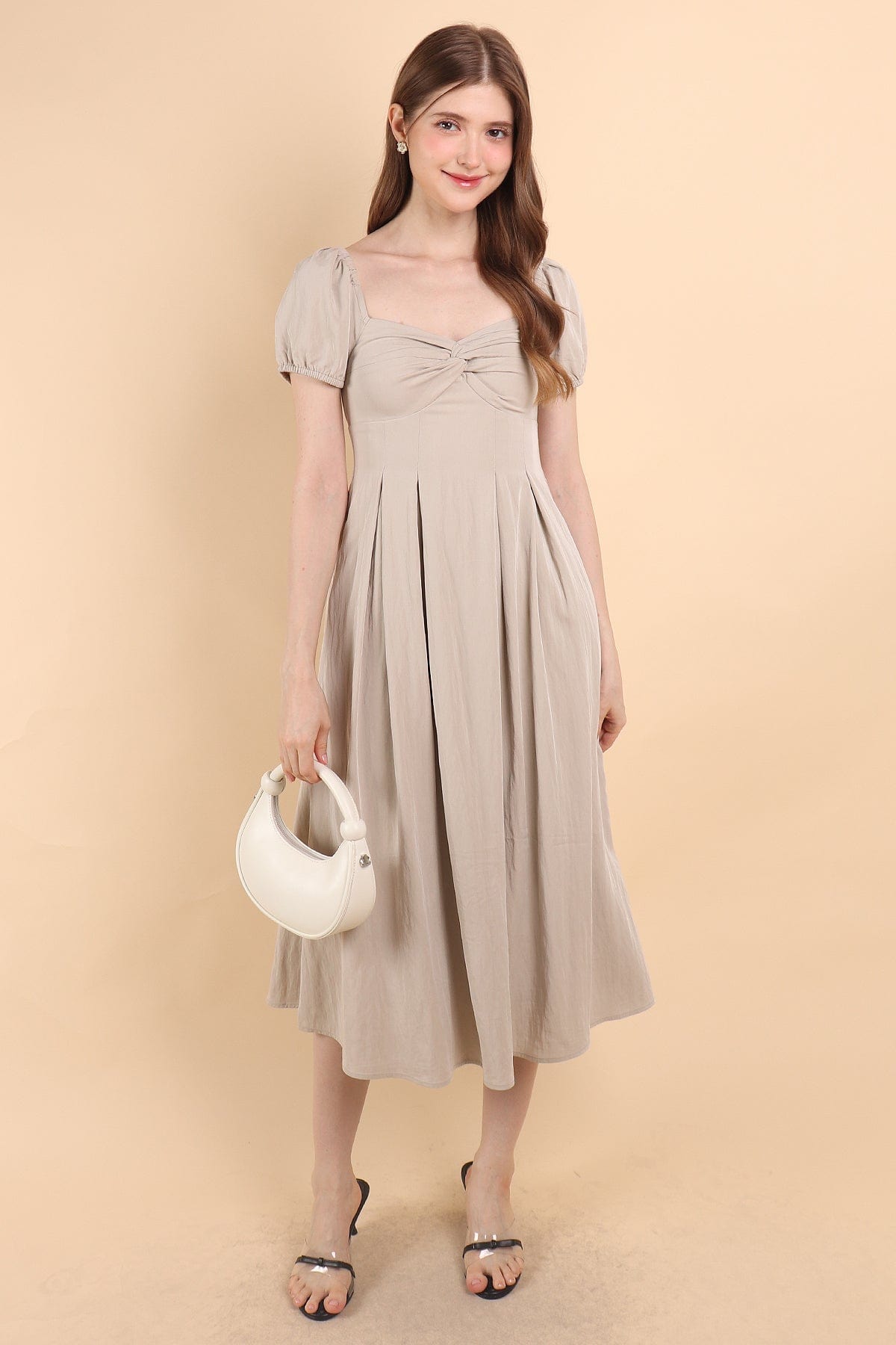 CELESTIA PADDED MAXI DRESS IN OAT | NEONMELLO