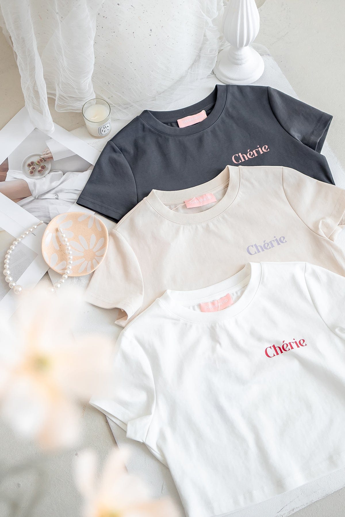 CHERIE BABY TEE IN STEEL BLACK