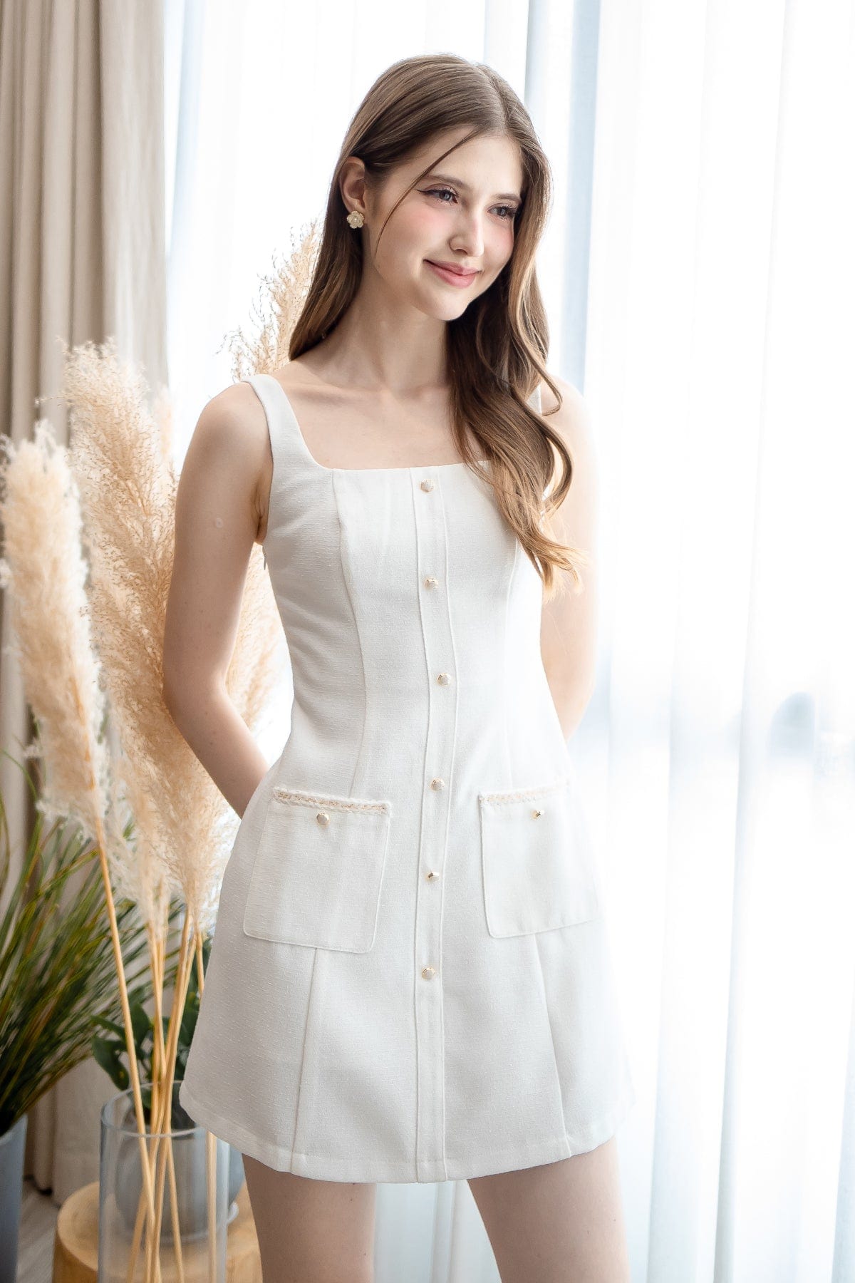 CLOVER TWEED ROMPER DRESS IN WHITE | NEONMELLO