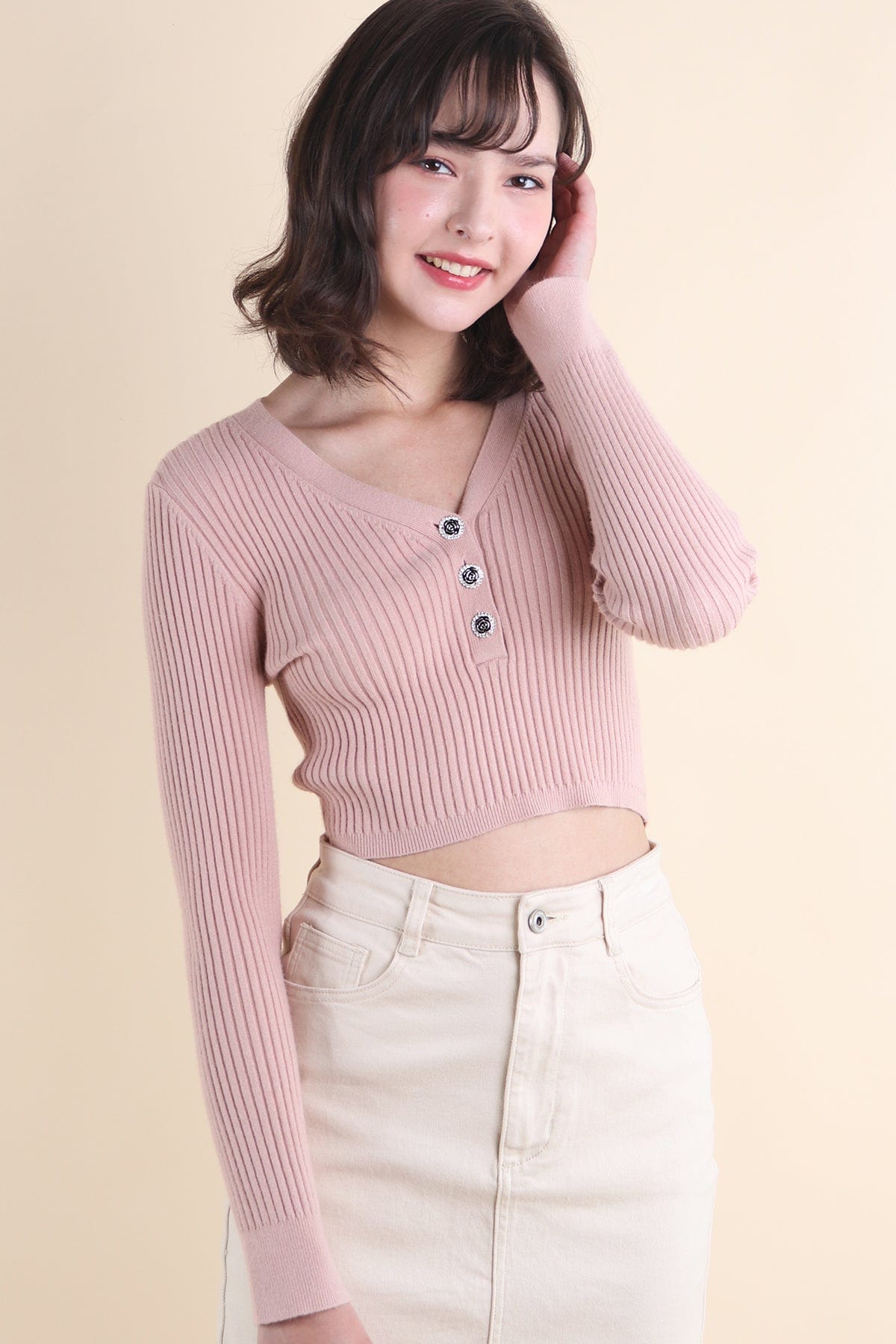CLANE ANGORA COMPACT KNIT TOPS PINK