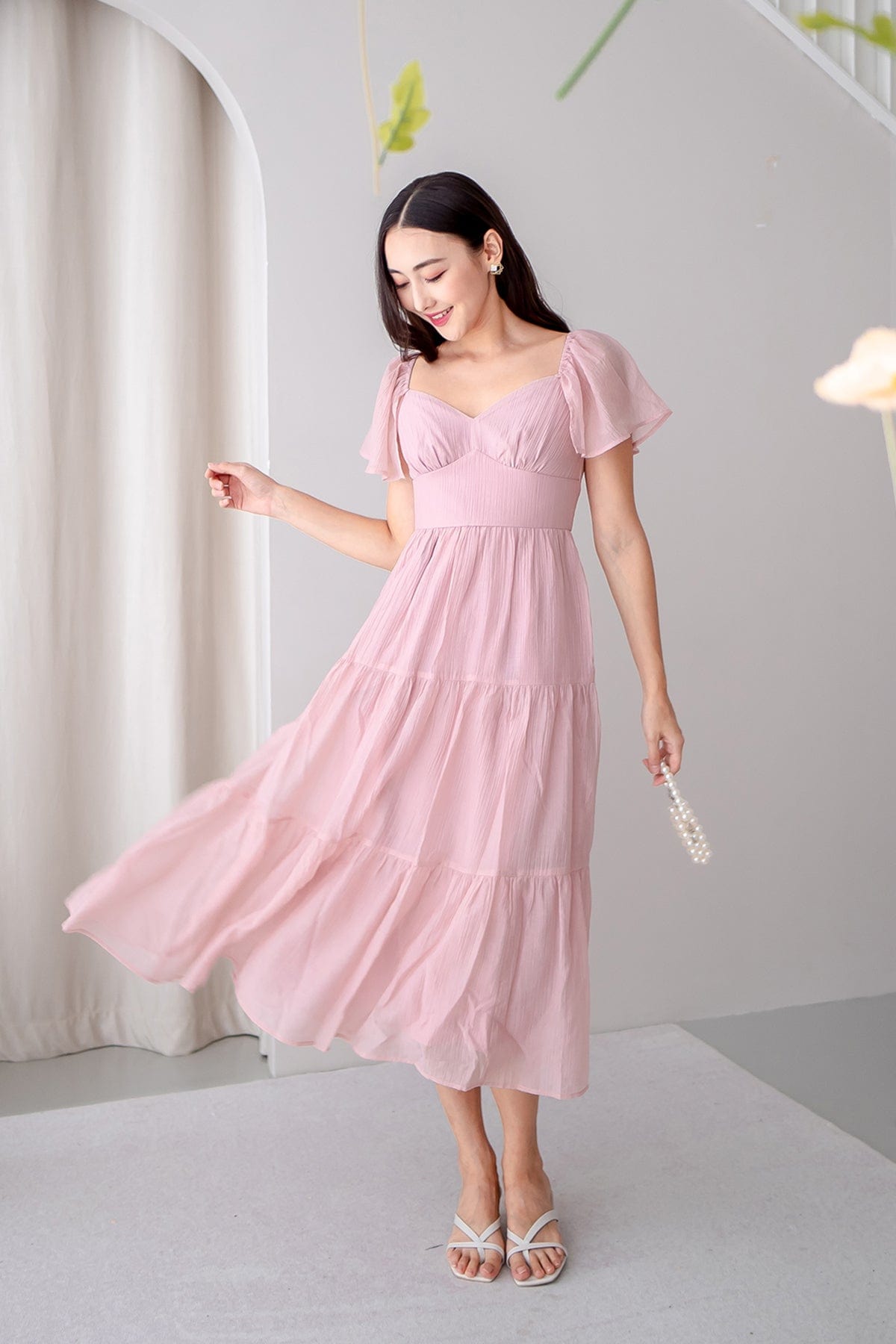 DANZEL FLUTTER SLEEVES MAXI DRESS IN PINK DANZEL FLUTTER SLEEVES MAXI DRESS IN PINK