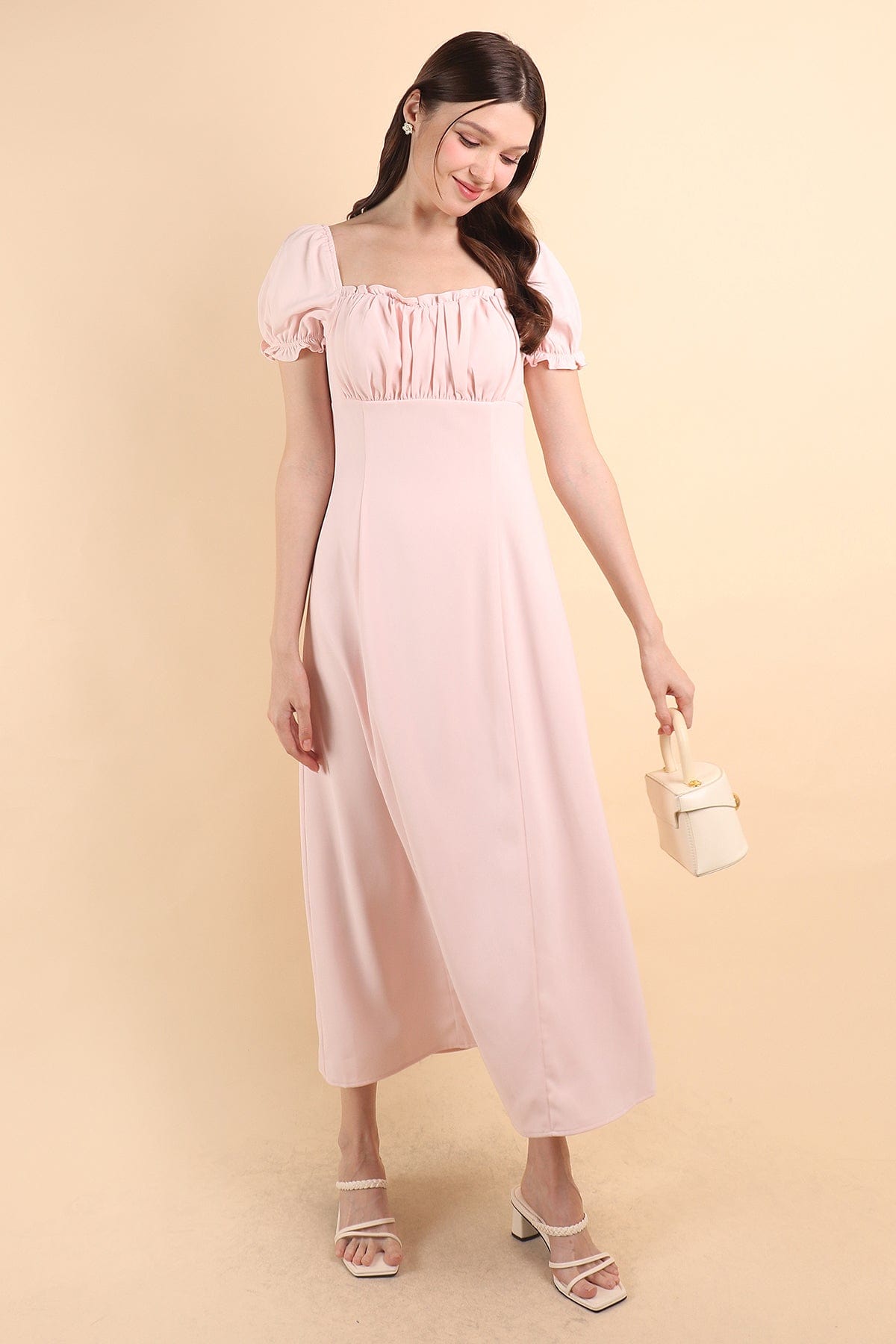 EMMETT RUCHED SLEEVED MAXI DRESS IN PINK | NEONMELLO