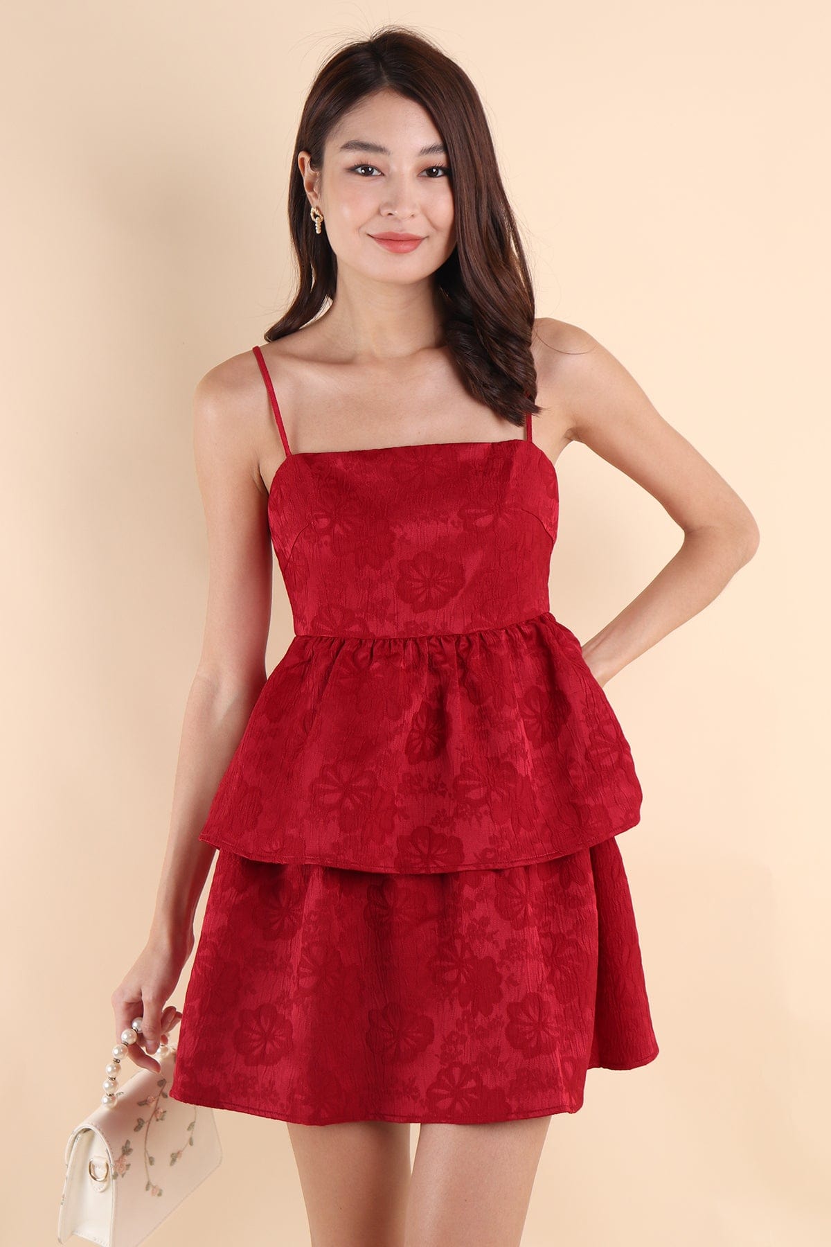 FINCH JACQUARD DRESS IN WINE RED FINCH JACQUARD DRESS IN WINE RED