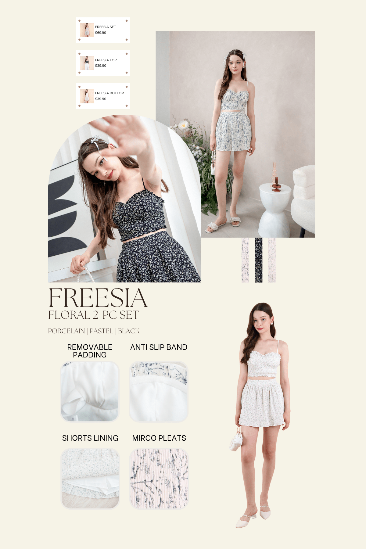 Wild And Free Pintuck Pleat Skorts Floral Beige