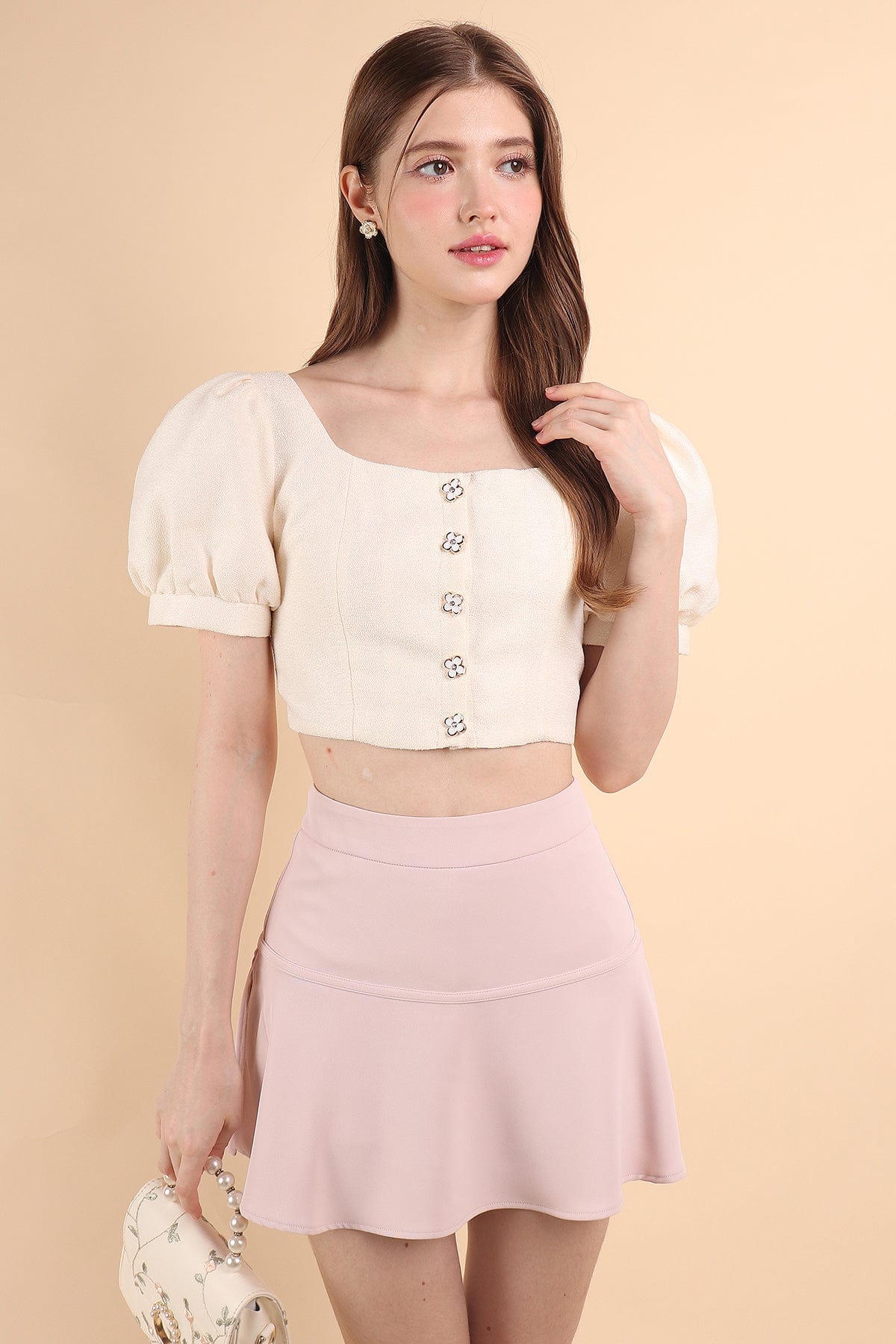 KNIS POOFY SLEEVE TOP IN CREAM WHITE NEONMELLO