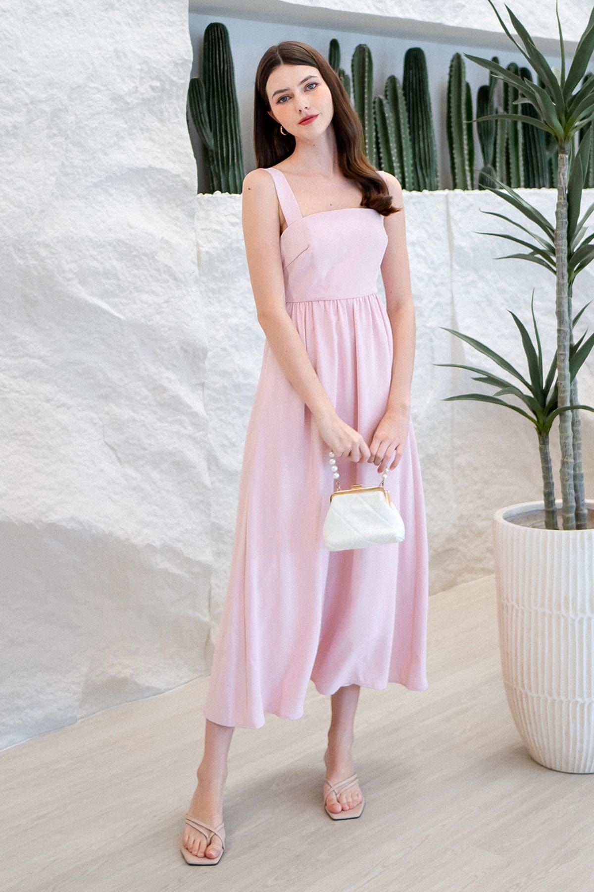 strapless open back dress Annabella Strapless Tied Back Frill Hem Mini Dress Baby Pink main image 0