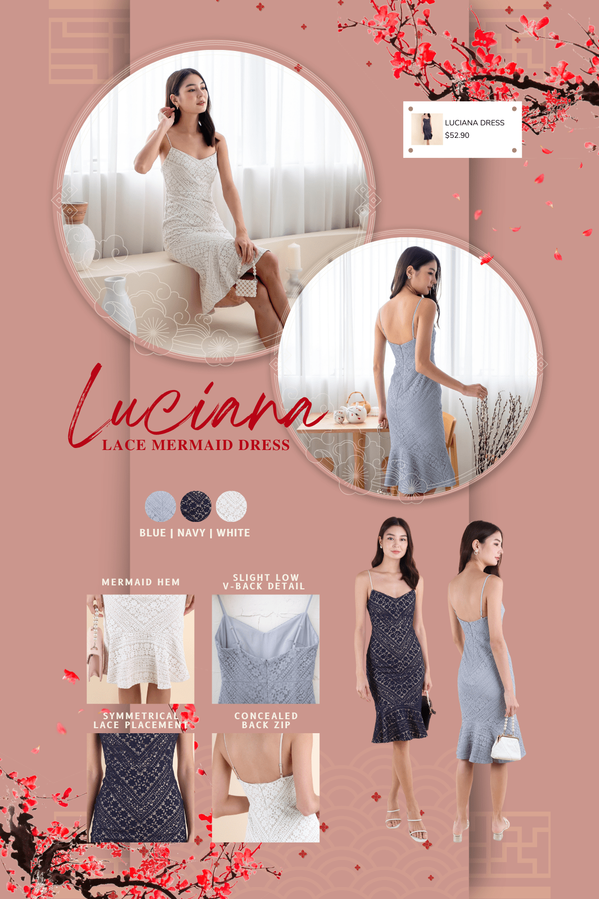 LUCIANA LACE MERMAID DRESS IN NAVY | NEONMELLO