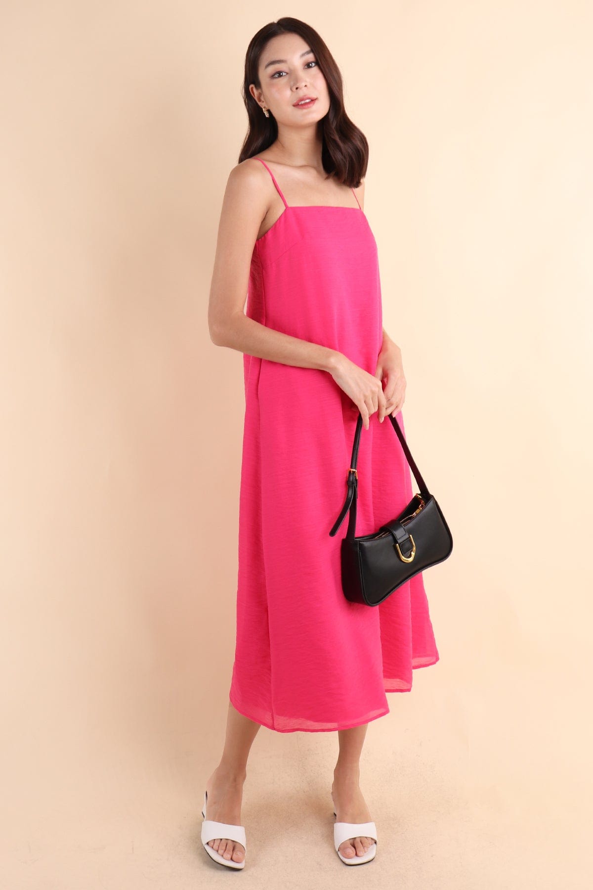 LYN SLIP MIDI DRESS IN BARBIE PINK NEONMELLO