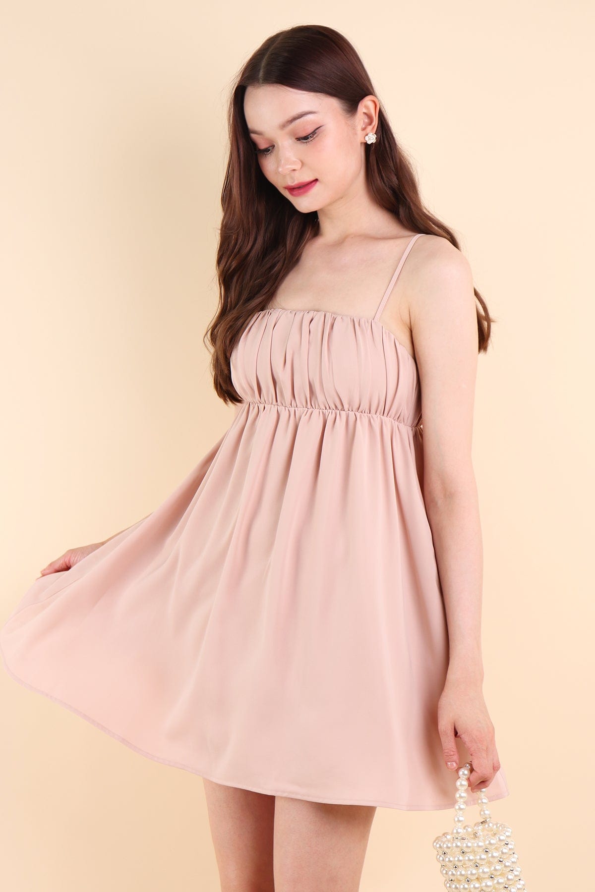 MADELYNN RUCHED DRESS IN NUDE PINK | NEONMELLO
