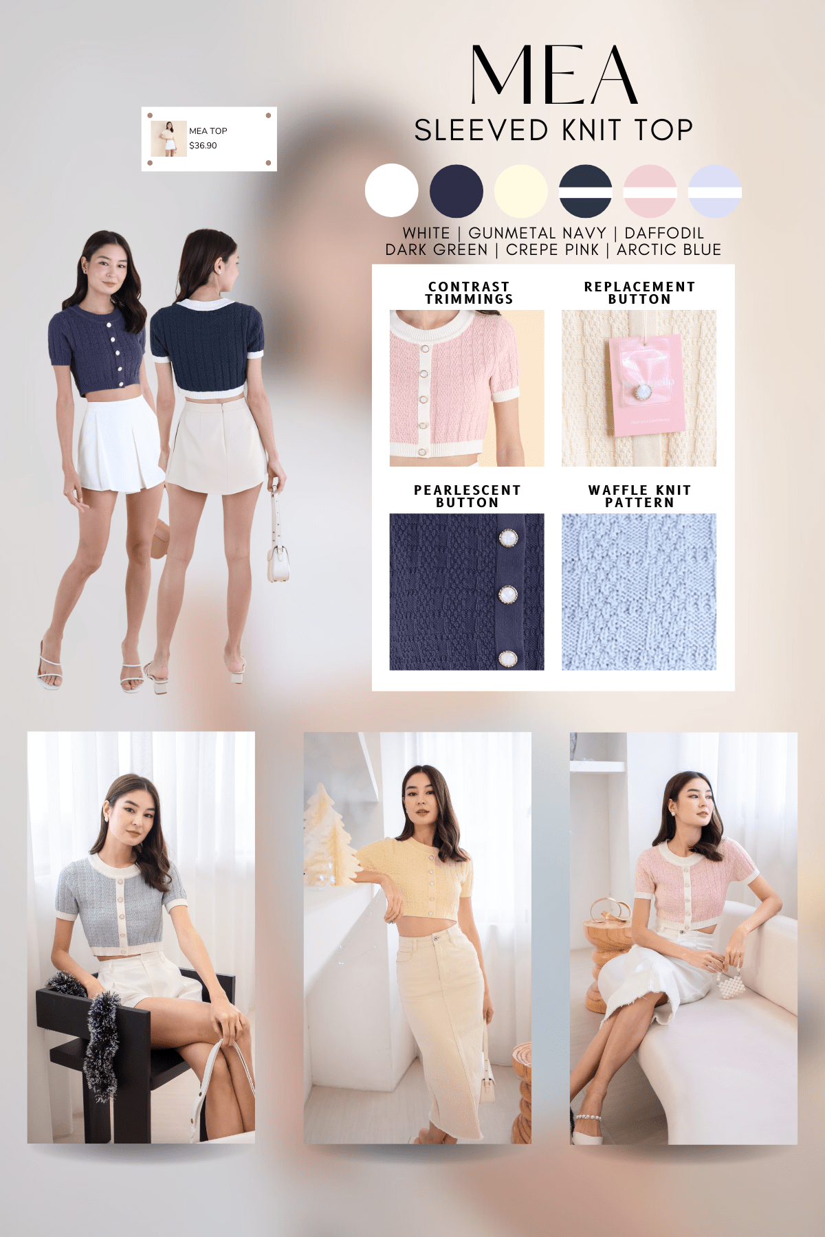 MEA SLEEVED KNIT TOP IN PEARL WHITE | NEONMELLO