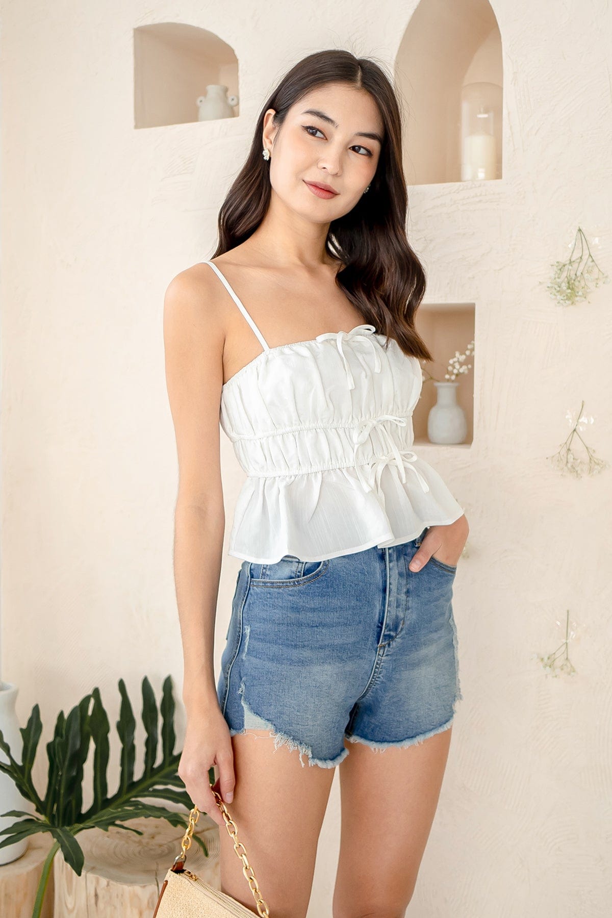 RESTOCKED** MIMI RIBBON RUCHED TOP IN WHITE | NEONMELLO