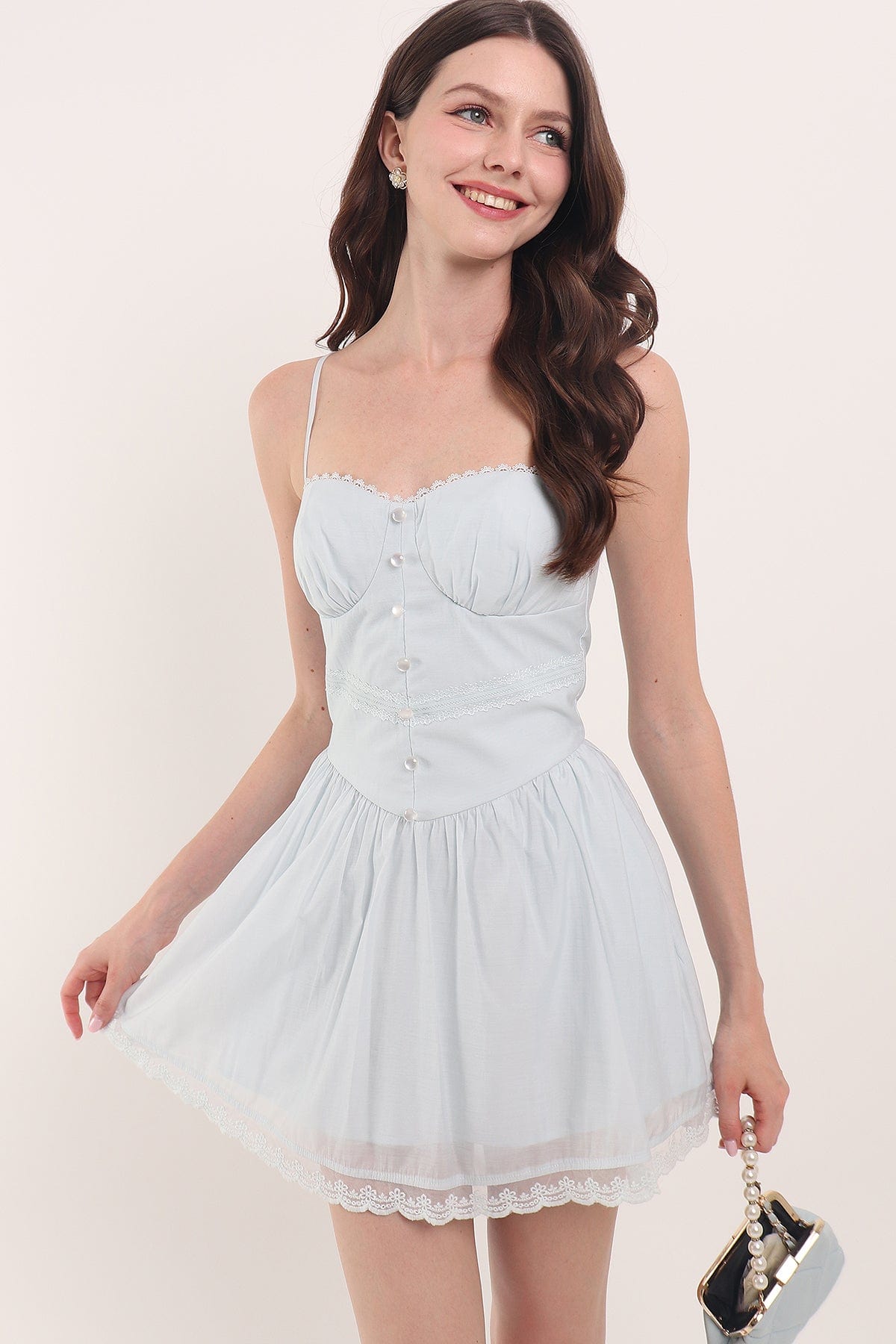 BRIGITTE LACE PADDED DRESS IN ICE BLUE