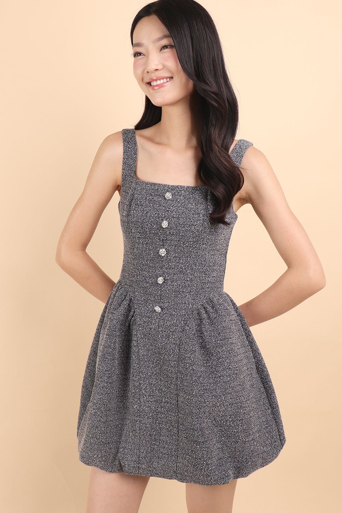 DAHLIA BUBBLE TWEED DRESS IN NAVY | NEONMELLO