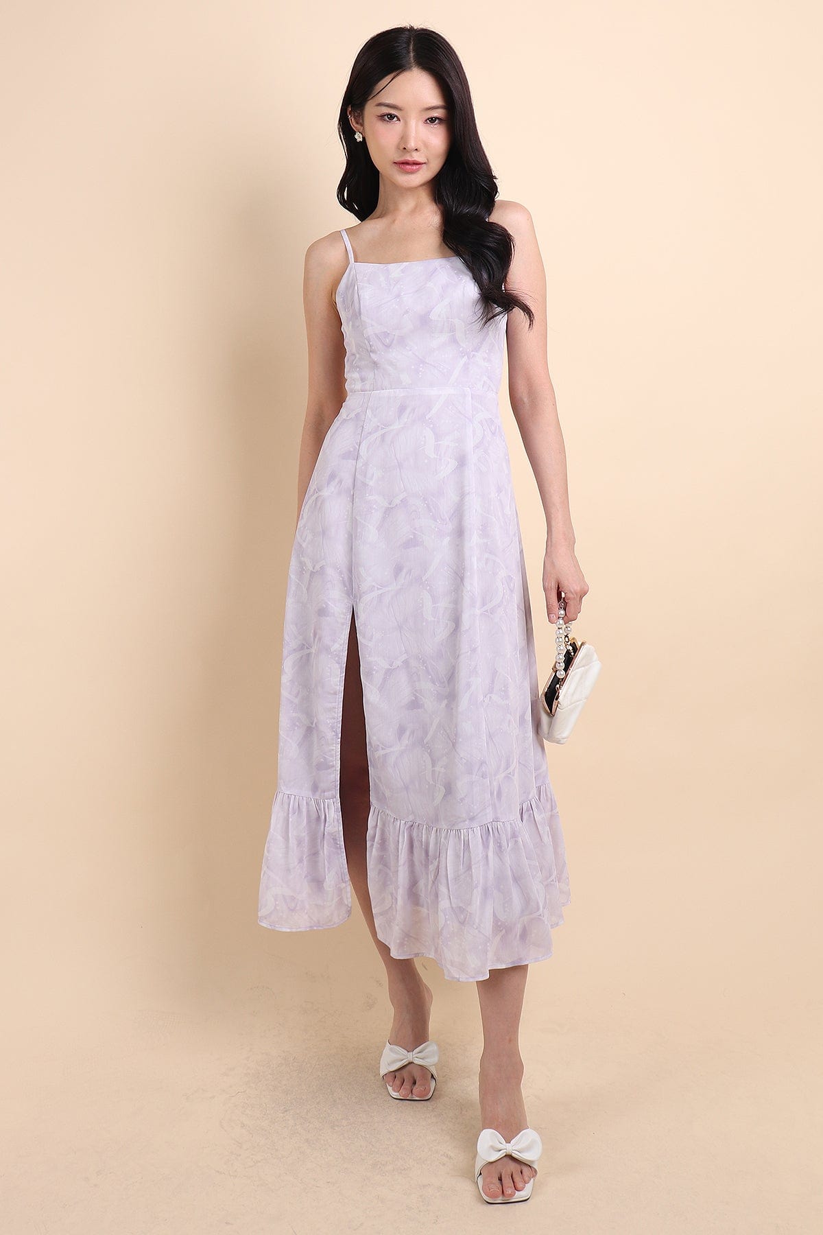 WHIMSICAL PADDED OPEN BACK MAXI DRESS IN LILAC | NEONMELLO