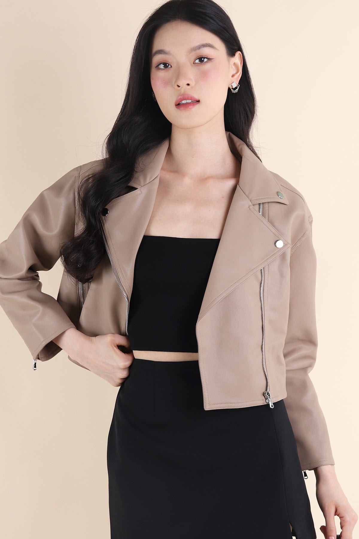 New Look Khaki Coated Leather-Look Mid Rise Lift & Shape Emilee