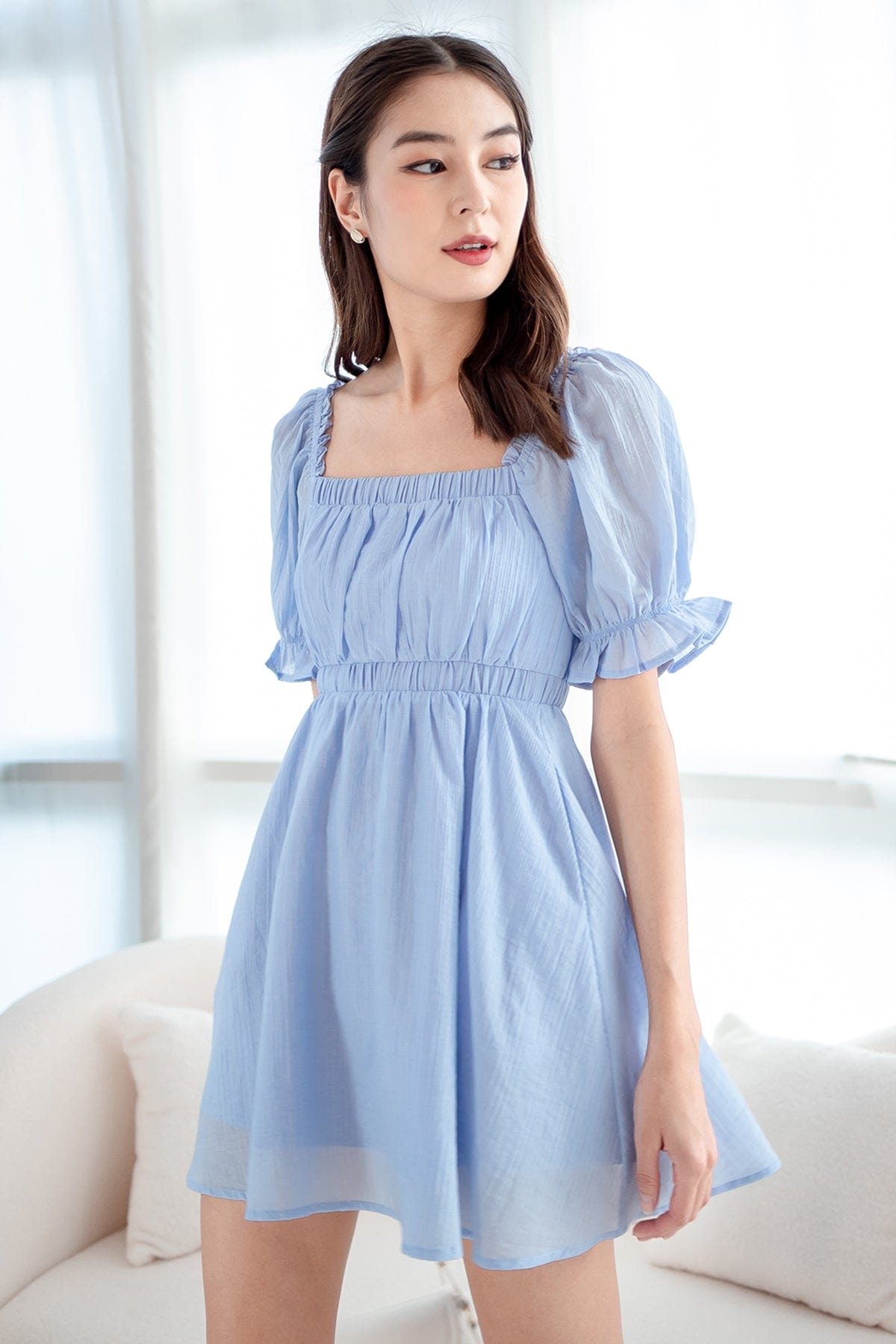 RICO PUFF SLEEVE DRESS IN BLUE - Main Image