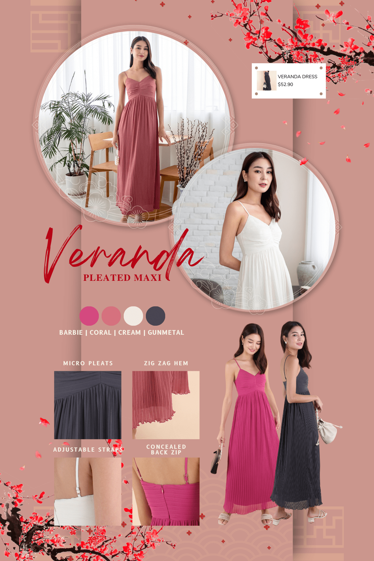 VERANDA PLEATED MAXI IN CORAL