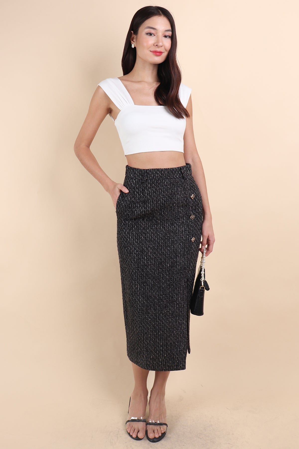 Pencil Tweed Skirt Fashion Pencil Skirt Outfit Knit Skirt 9mm Mini Skirt  White Pencil Skirt