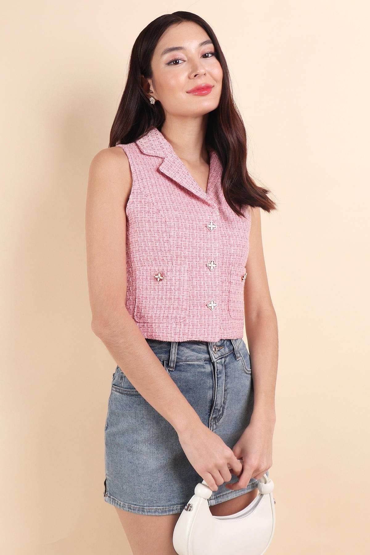 WINSTON TWEED VEST TOP IN FESTIVE PINK | NEONMELLO