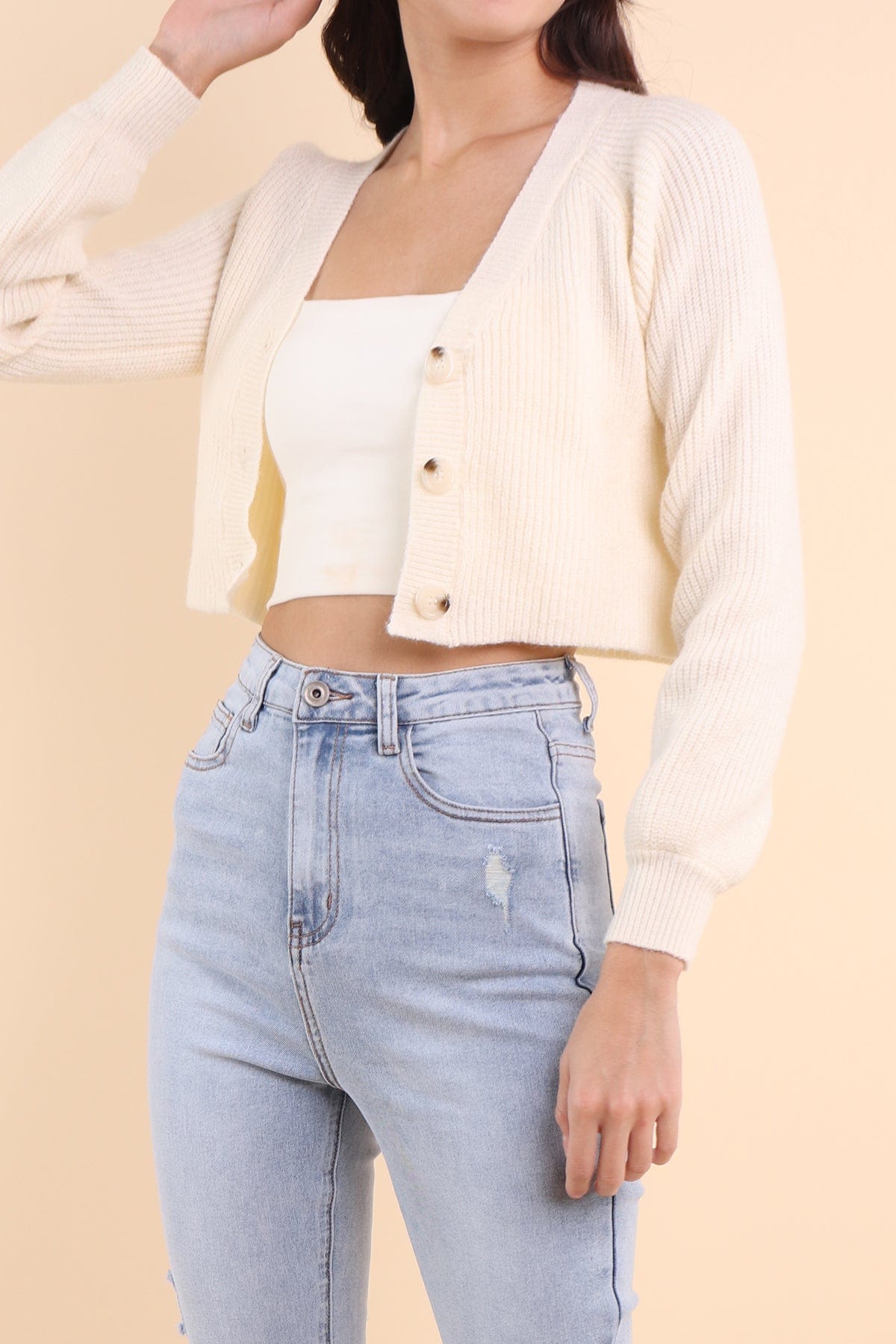 RESTOCKED** ELSIE BUTTONS CROPPED CARDIGAN IN CREAM | NEONMELLO
