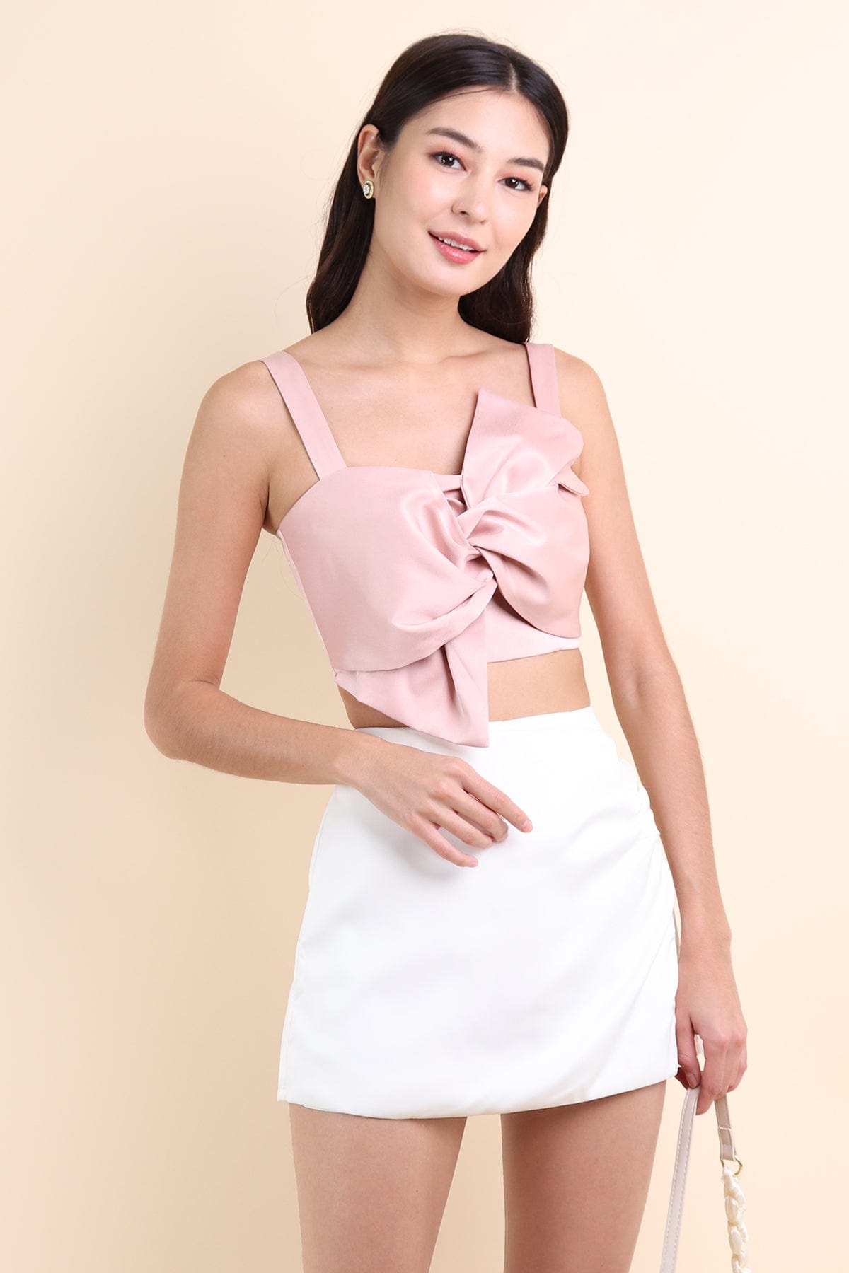LONDON RIBBON ASYMMETRICAL TOP IN BLUSH PINK | NEONMELLO