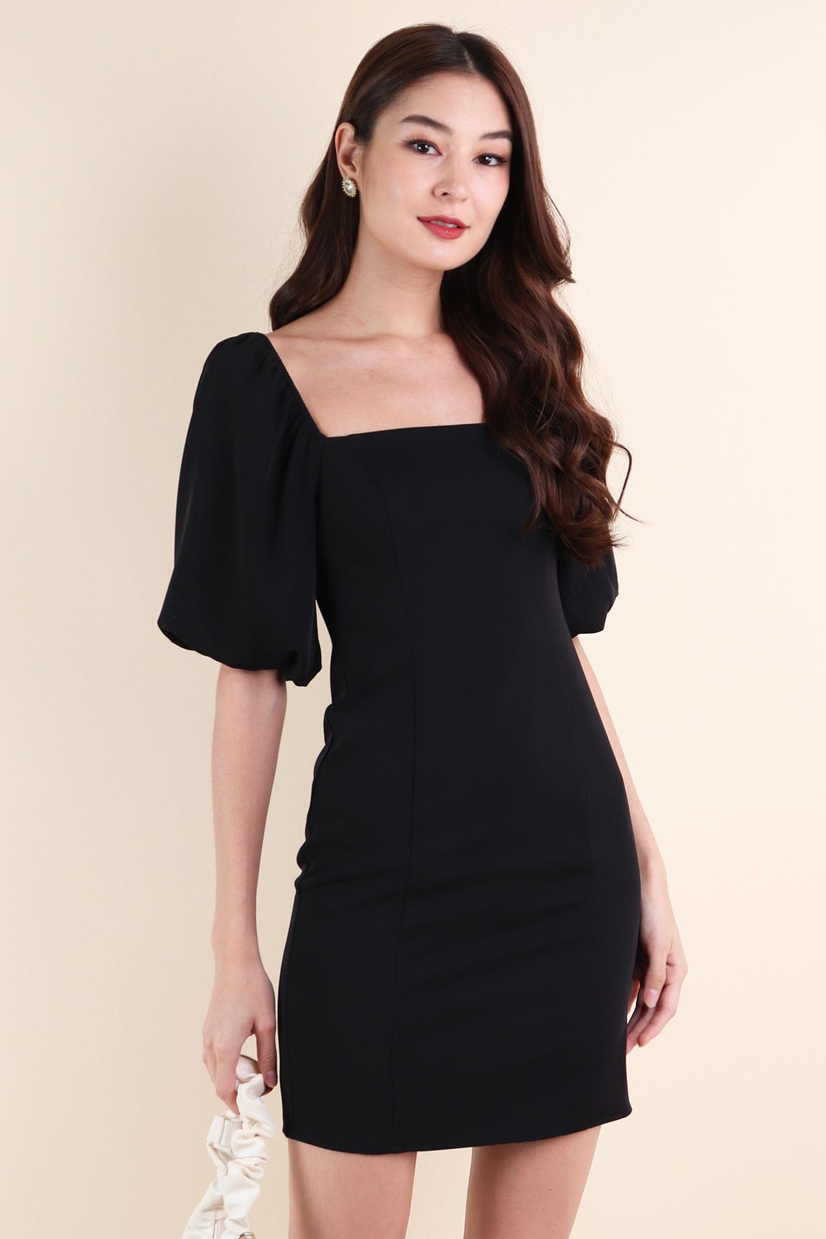 NATTY PUFF SLEEVE WORK DRESS IN BLACK