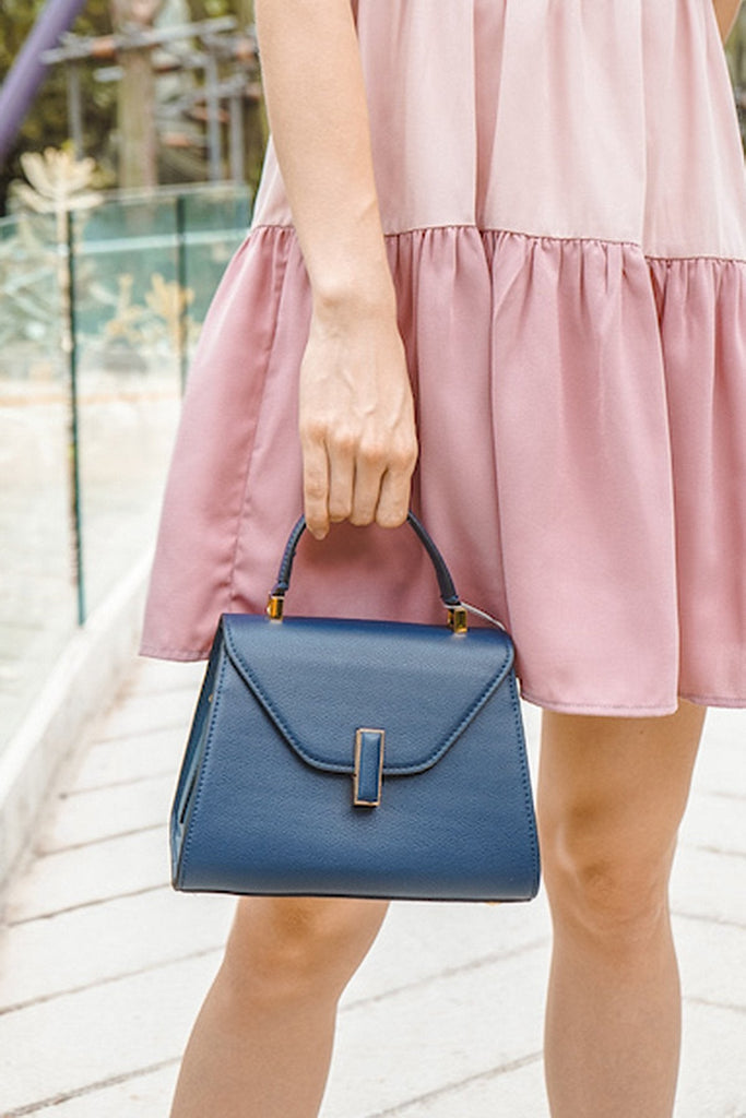 NM EVERYDAY STRUCTURED HANDLE TRAPEZE BAG IN NAVY BLUE - NEONMELLO