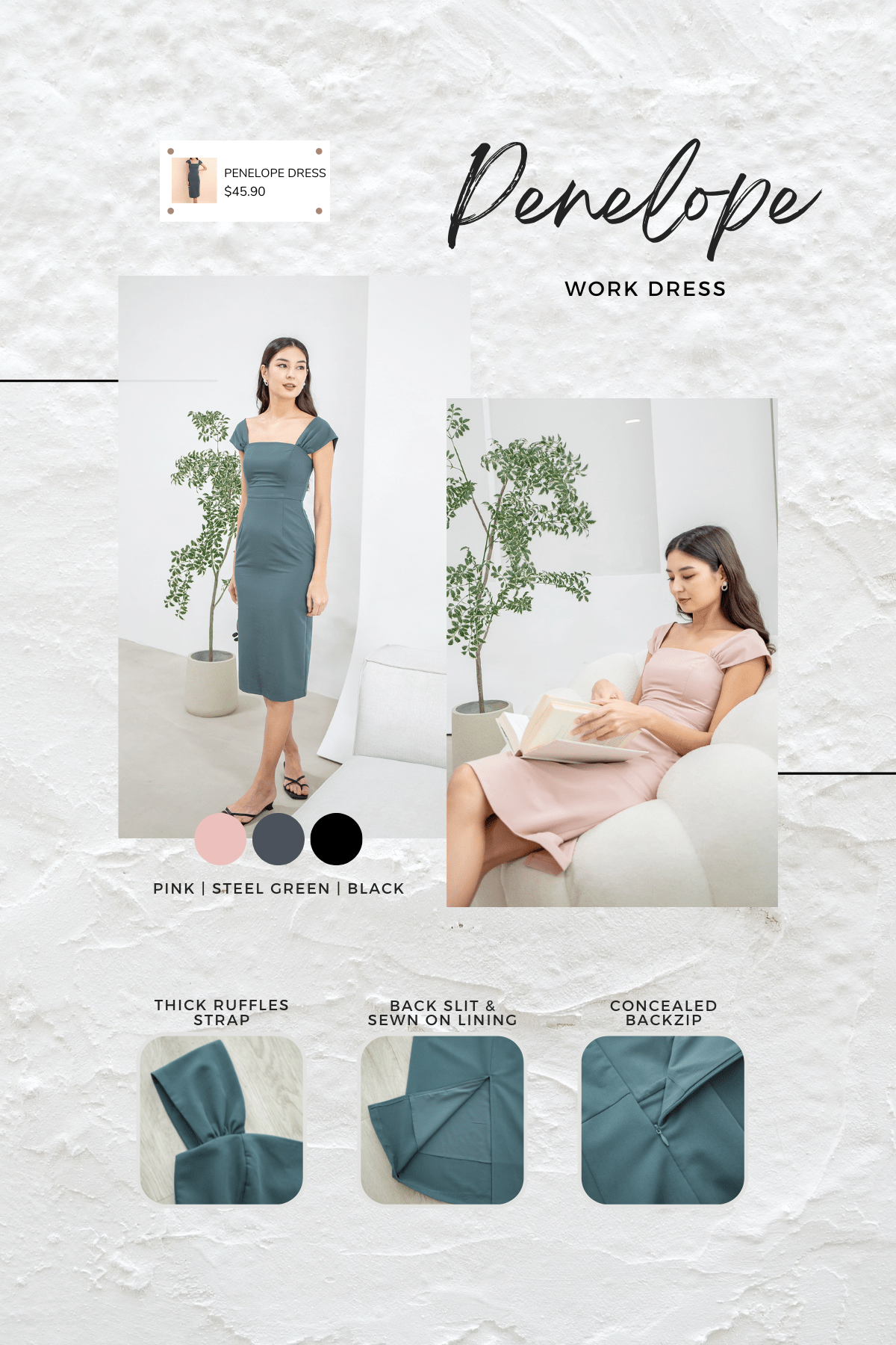 PENELOPE WORK DRESS IN STEEL GREEN | NEONMELLO