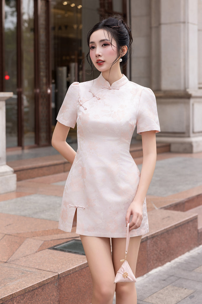 Cheongsam Dress Pink Elegant Pink Cheongsam Traditional Embroidery Chinese Dress Cheongsam Dress Pink Elegant Pink Cheongsam Traditional Embroidery Chinese Dress