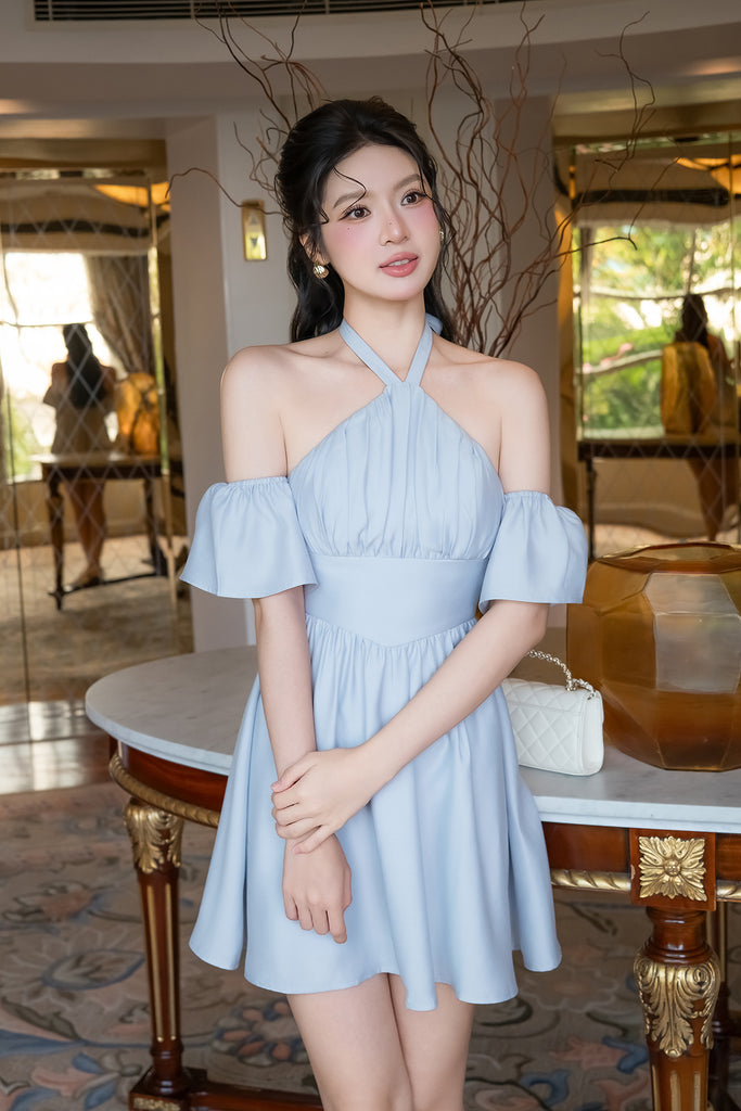 KAYLA COLD SHOULDER DRESS IN BLUE | NEONMELLO