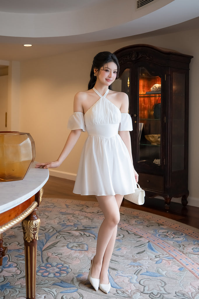 KAYLA COLD SHOULDER DRESS IN WHITE