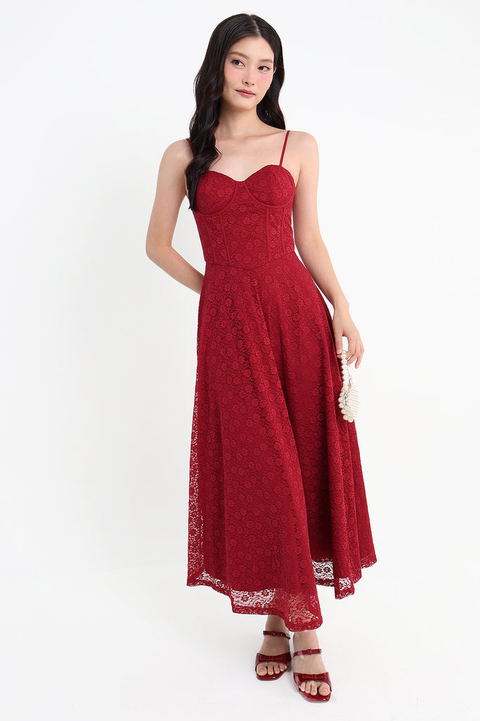 EVELINA LACE MAXI DRESS IN WINE | NEONMELLO