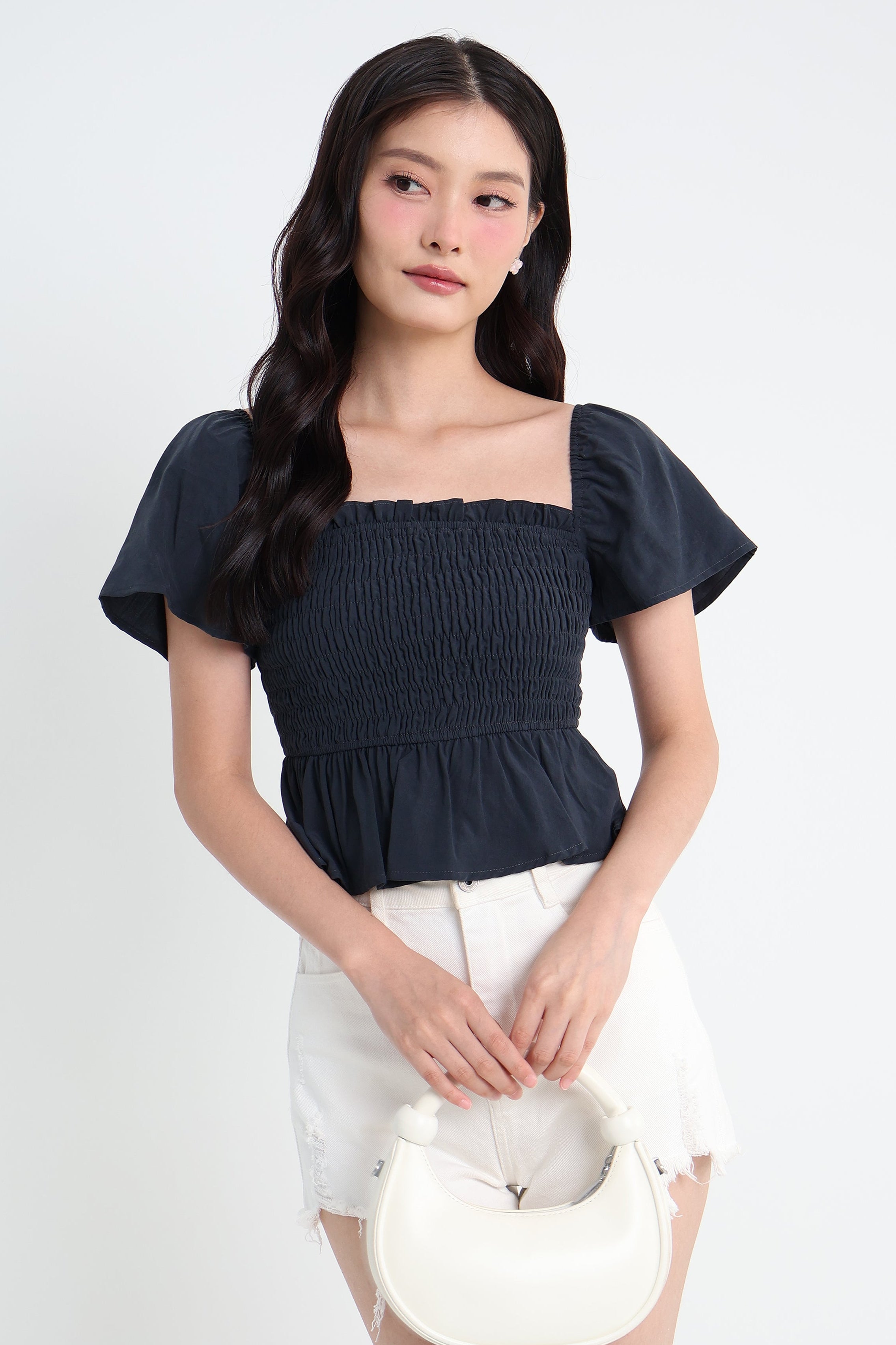MIKO SMOCKED TOP IN STEEL | NEONMELLO